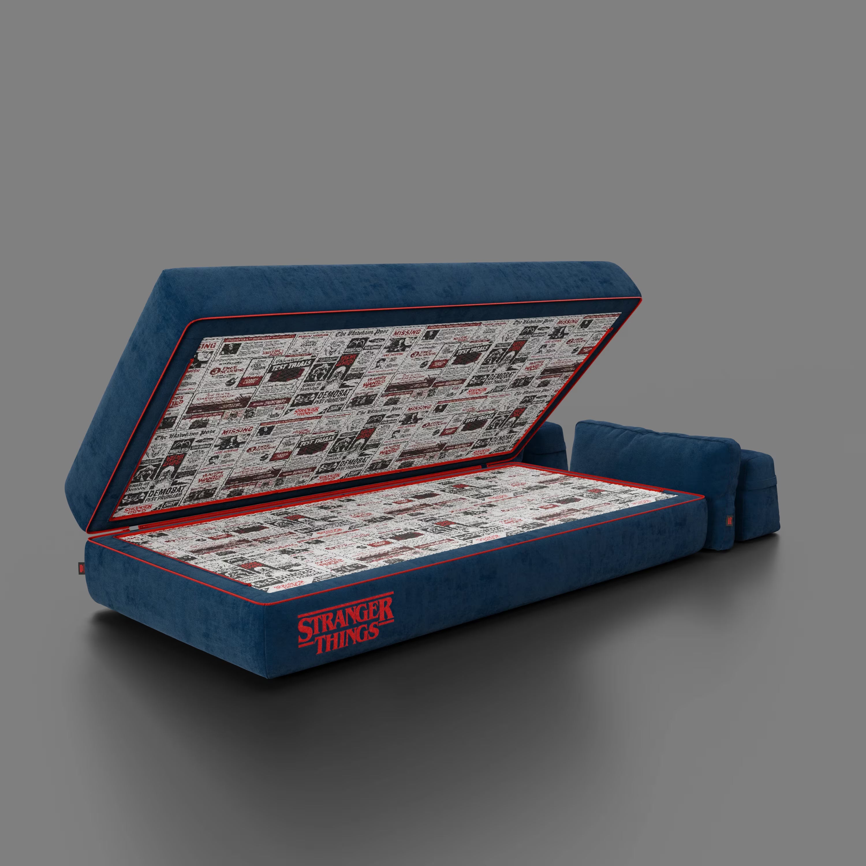 Rift divano letto matrimoniale STRANGER THINGS Edition 2 posti e 3 posti con schienali mobili - materasso alto 22 cm e memory foam in tessuto smacchiabile Blu