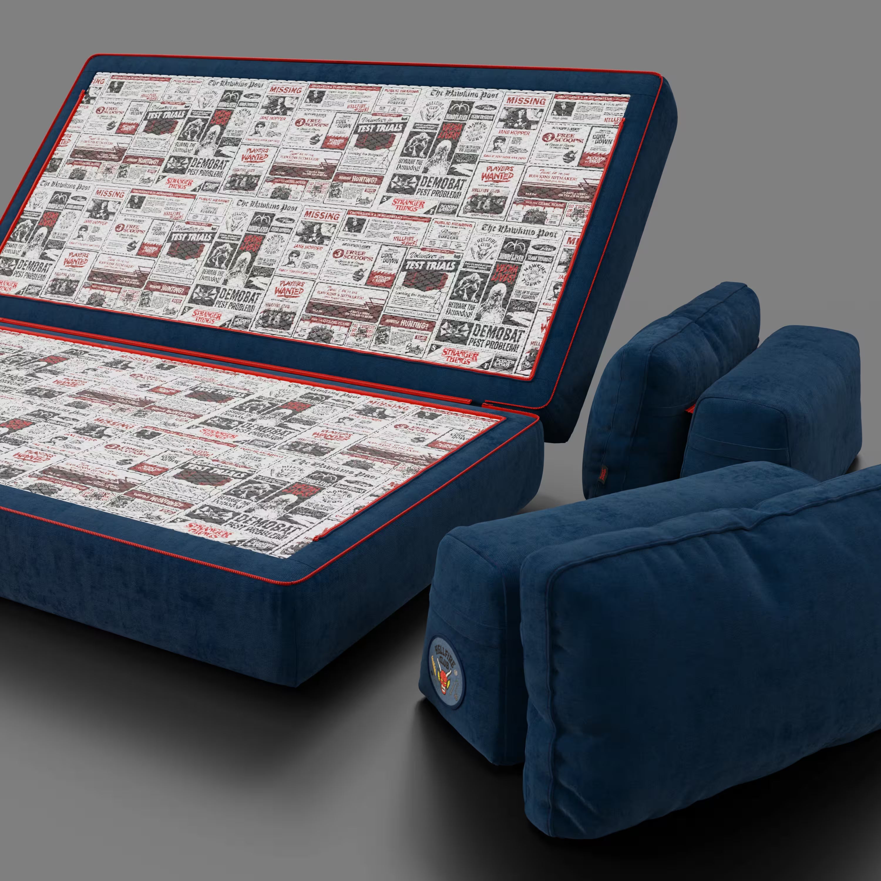 Rift divano letto matrimoniale STRANGER THINGS Edition 2 posti e 3 posti con schienali mobili - materasso alto 22 cm e memory foam in tessuto smacchiabile Blu