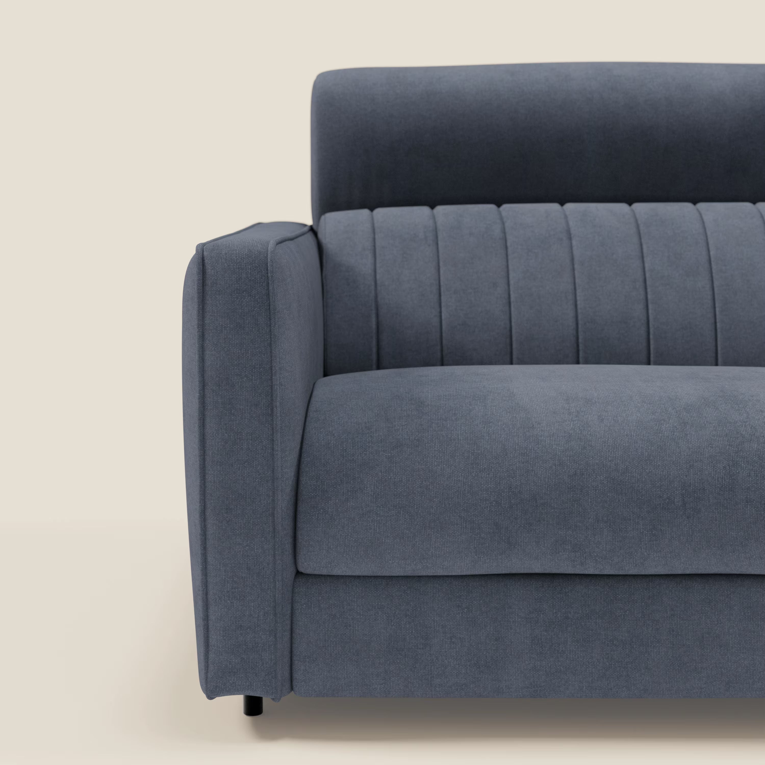 Nivon Divano letto moderno materasso H16 cm con poggiatesta in tessuto impermeabile T25 blu denim