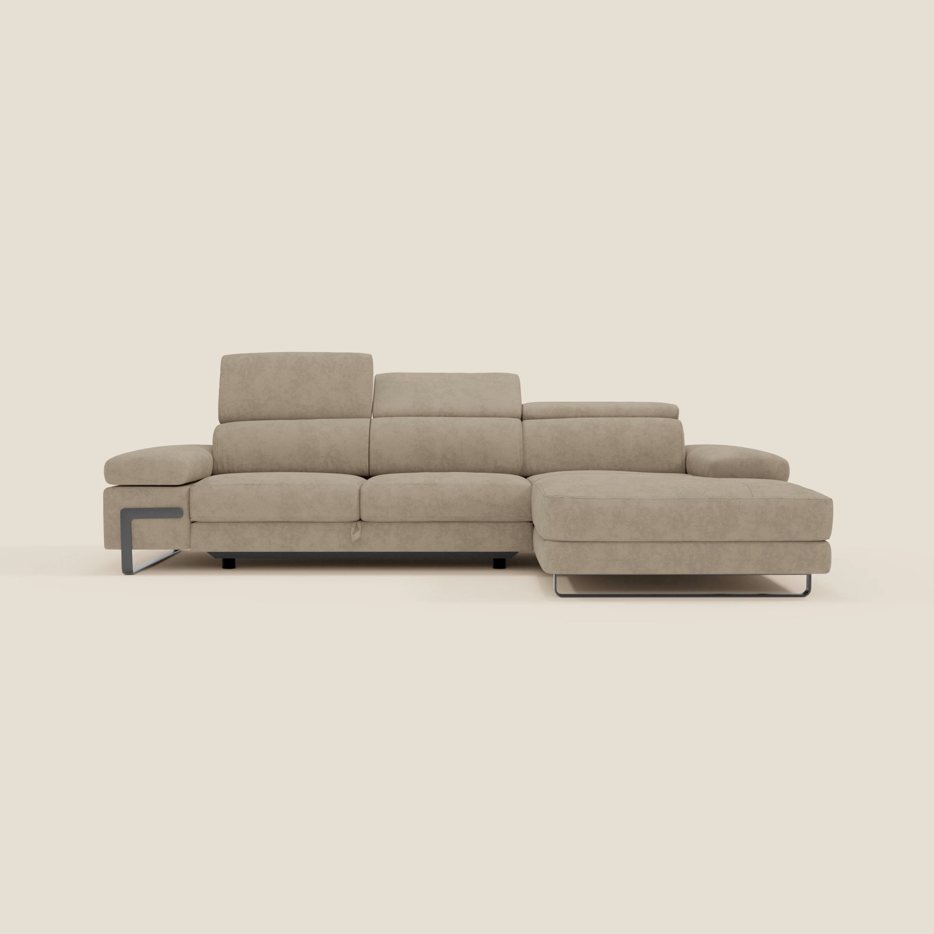 Zayana Divano angolare estraibile - braccioli e poggiatesta reclinabili in tessuto impermeabile T02 beige