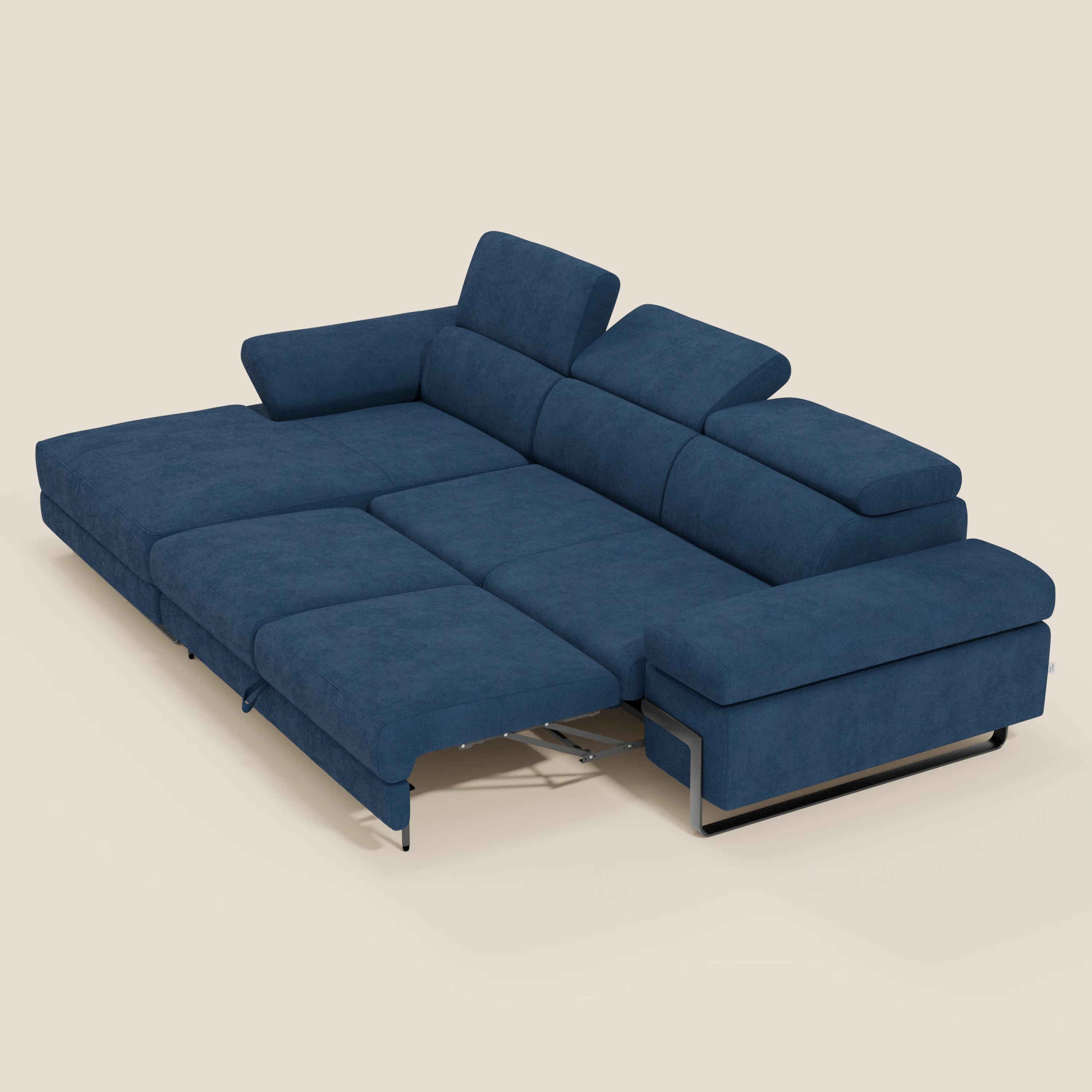 Zayana Divano angolare estraibile - braccioli e poggiatesta reclinabili in tessuto impermeabile T02 blu