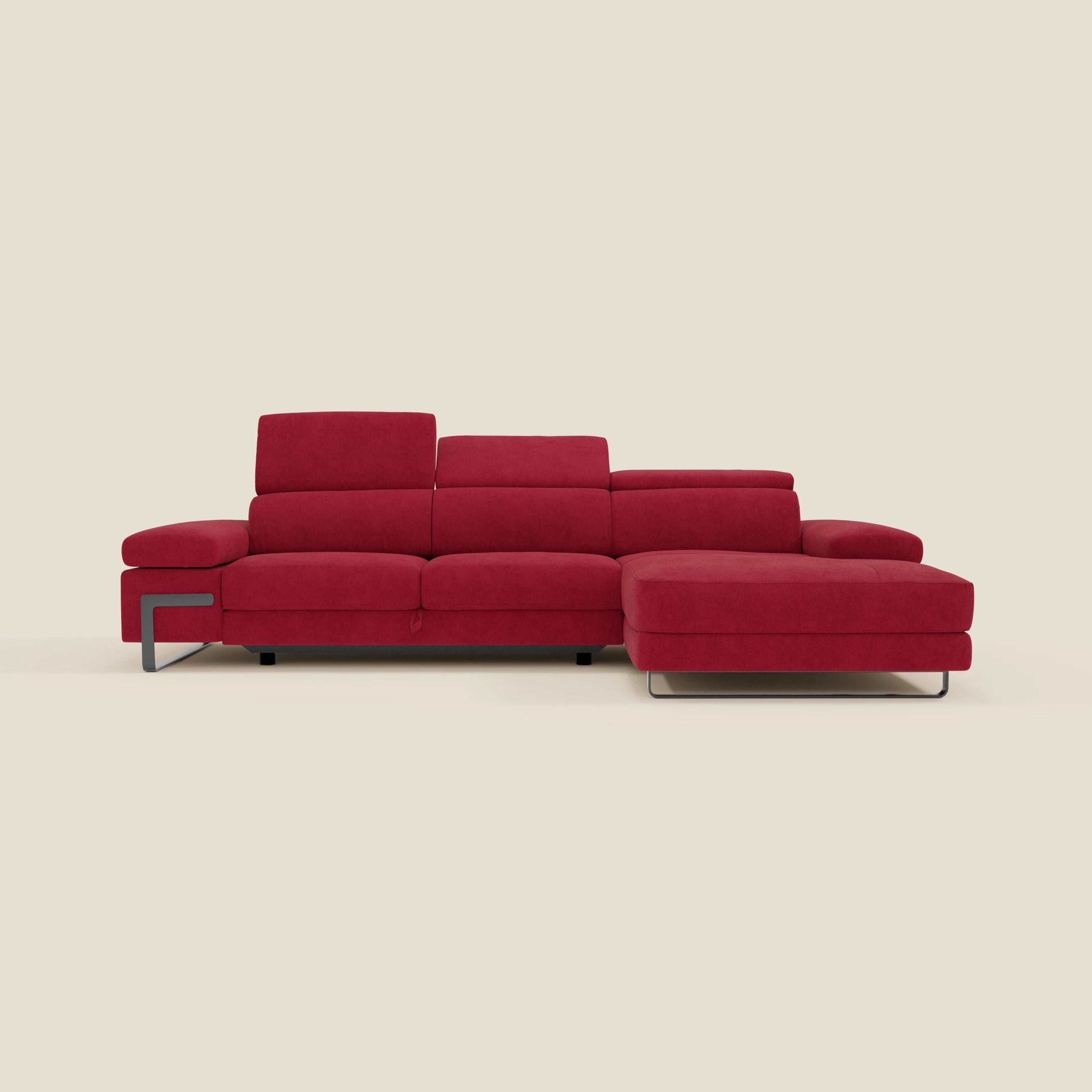 Zayana Divano angolare estraibile - braccioli e poggiatesta reclinabili in tessuto impermeabile T02 rosso