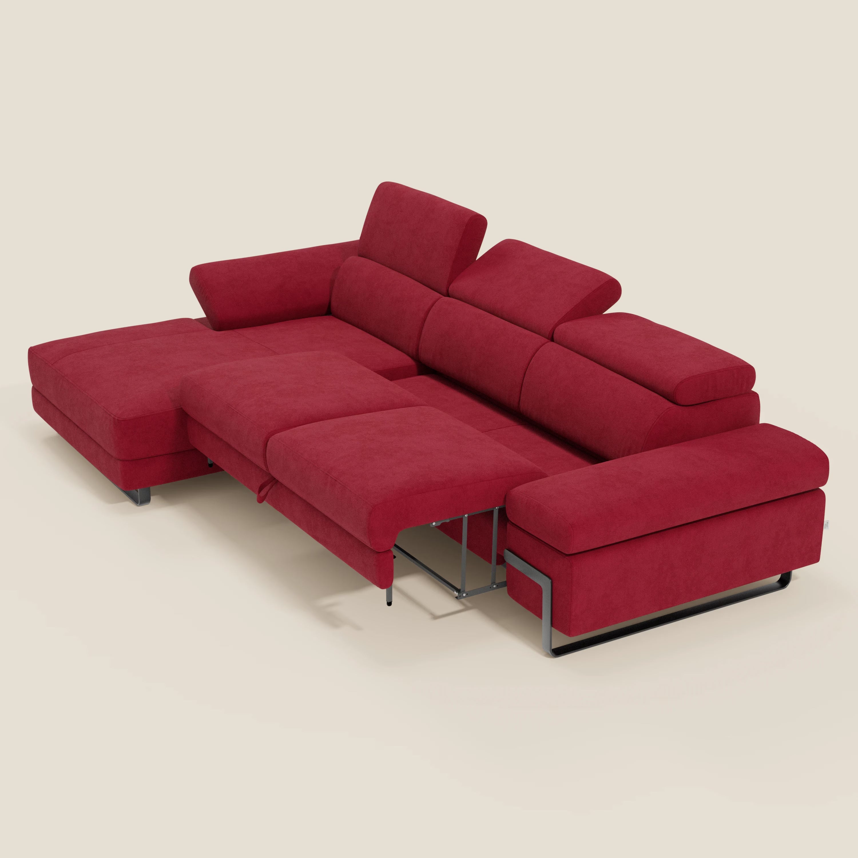 Zayana Divano angolare estraibile - braccioli e poggiatesta reclinabili in tessuto impermeabile T02 rosso