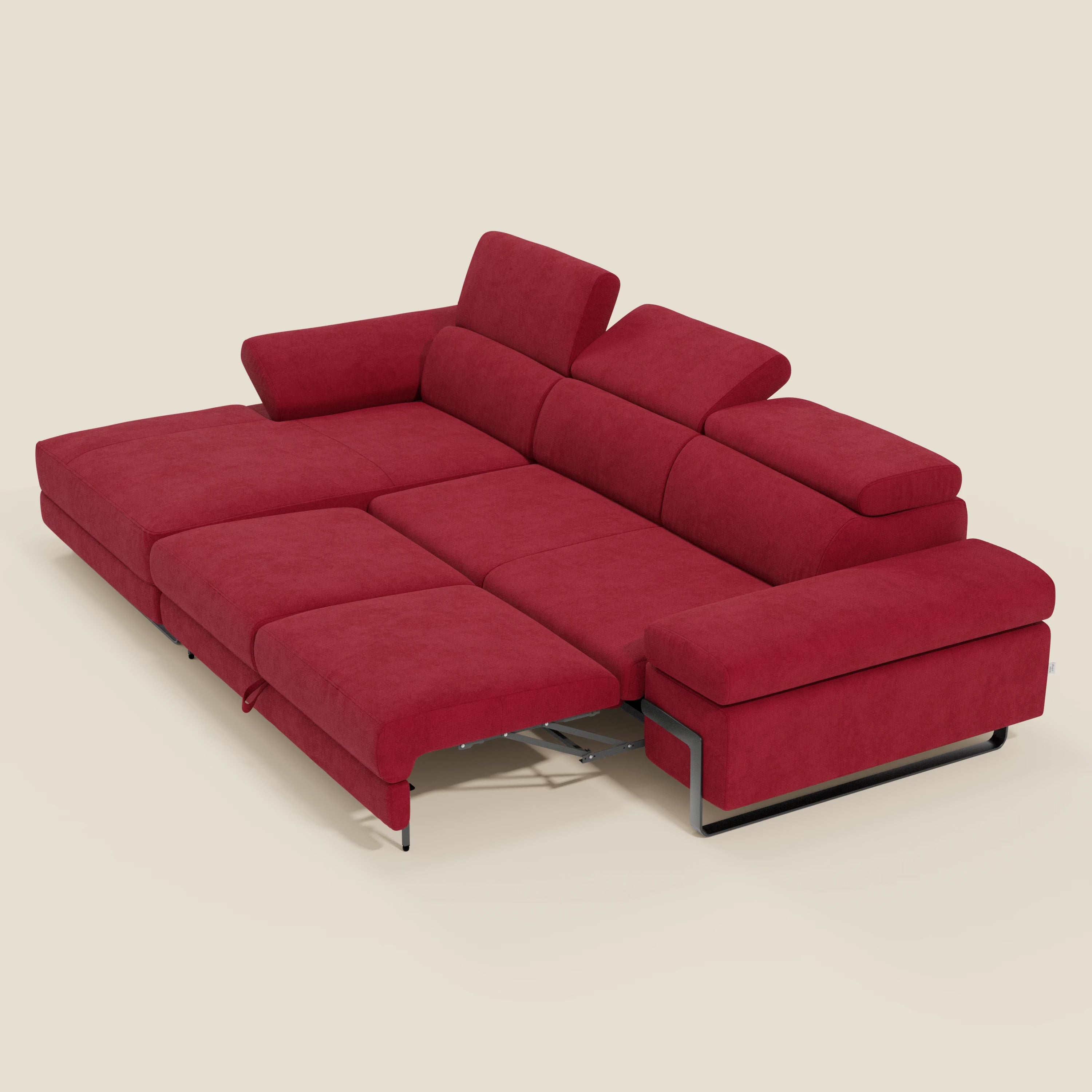 Zayana Divano angolare estraibile - braccioli e poggiatesta reclinabili in tessuto impermeabile T02 rosso