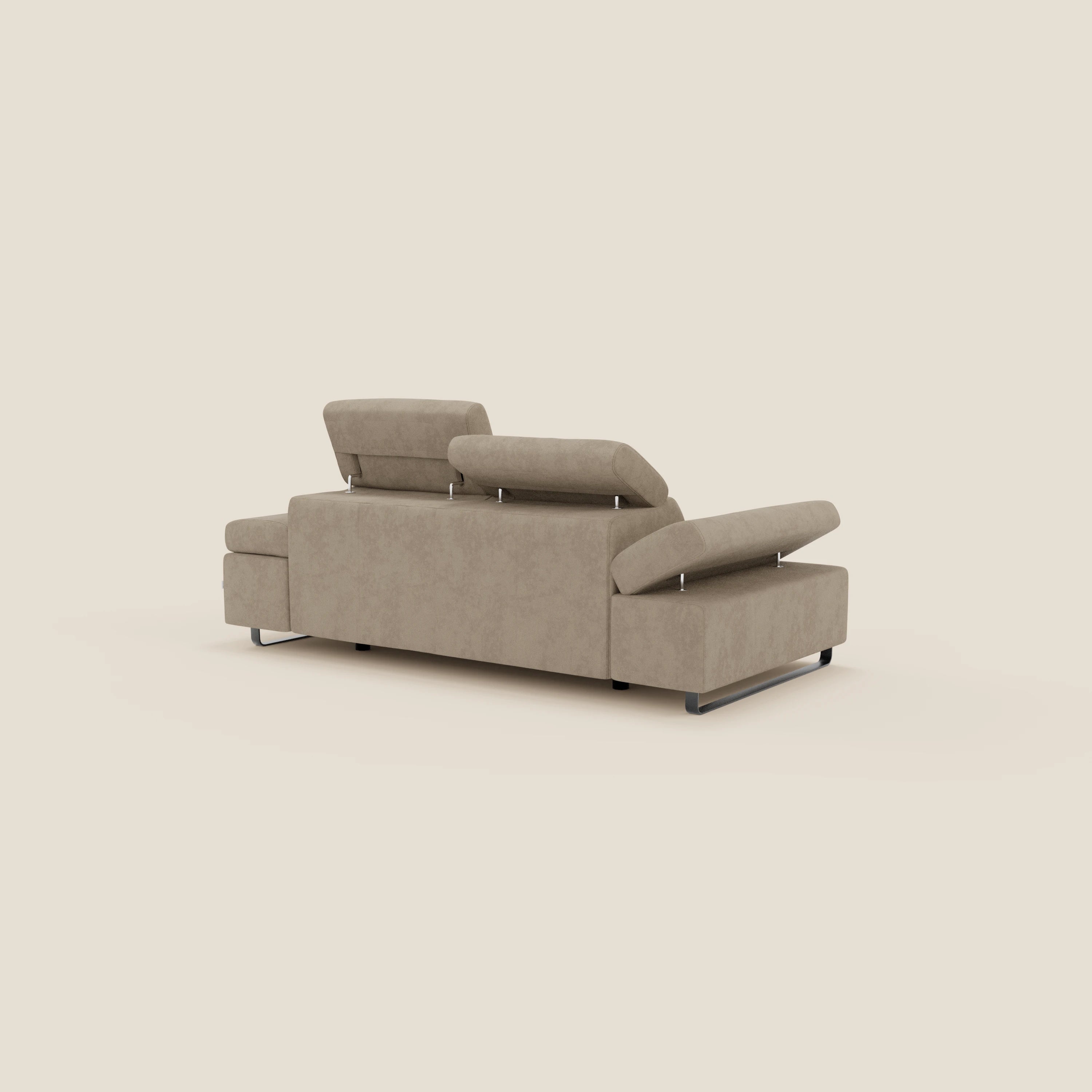 Zayana Divano 3 posti con elemento estraibile - braccioli e poggiatesta regolabili in tessuto impermeabile T02 beige