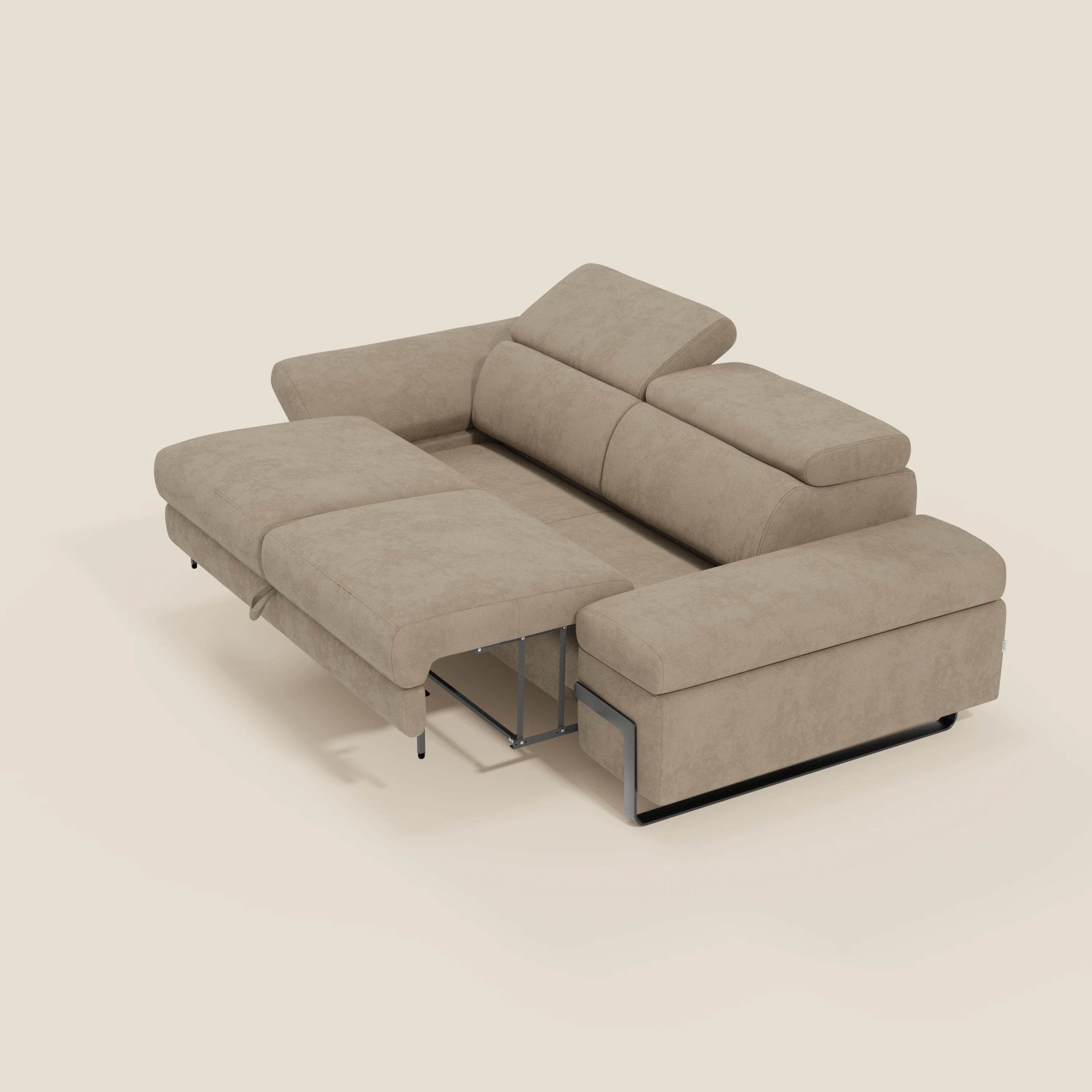 Zayana Divano 3 posti con elemento estraibile - braccioli e poggiatesta regolabili in tessuto impermeabile T02 beige