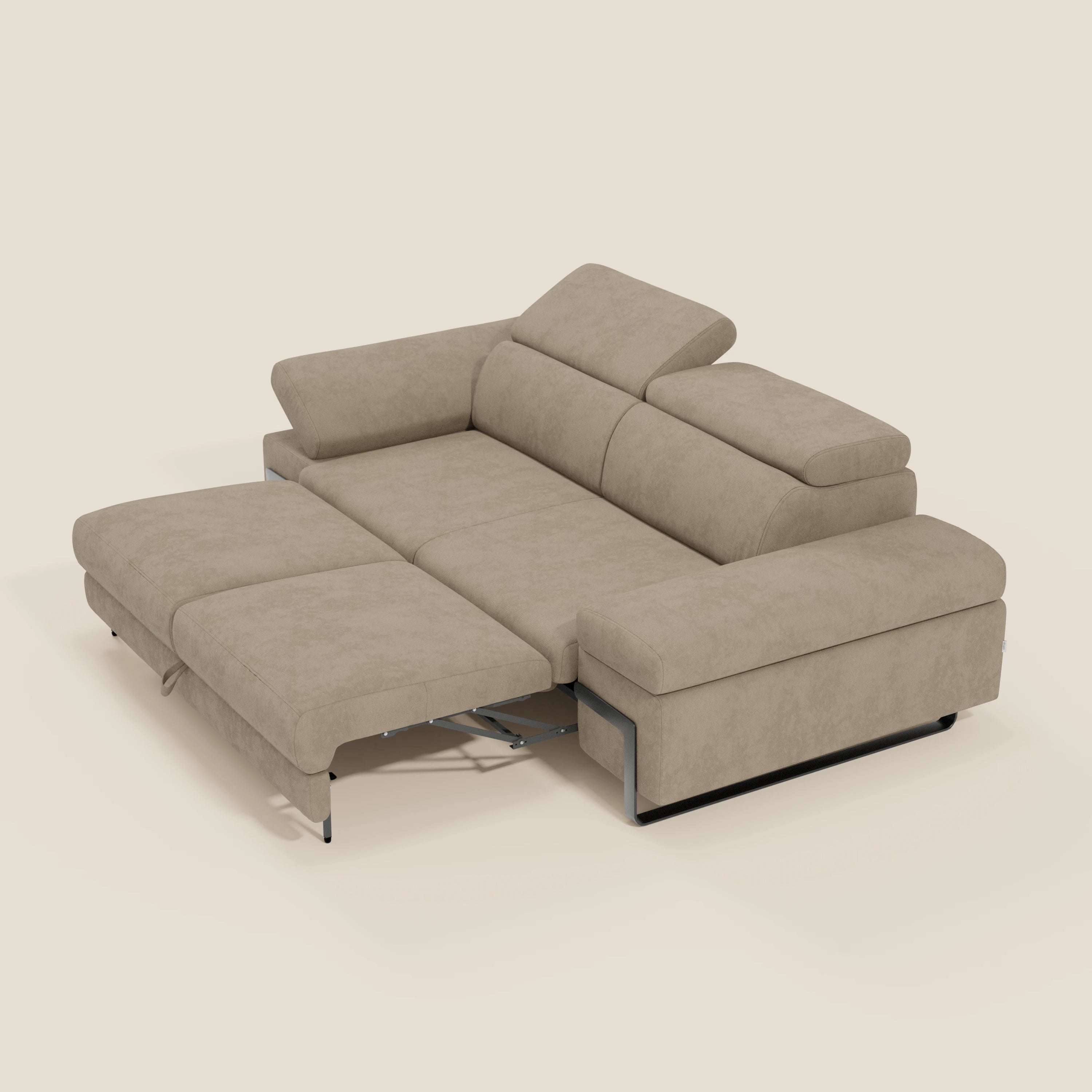 Zayana Divano 3 posti con elemento estraibile - braccioli e poggiatesta regolabili in tessuto impermeabile T02 beige