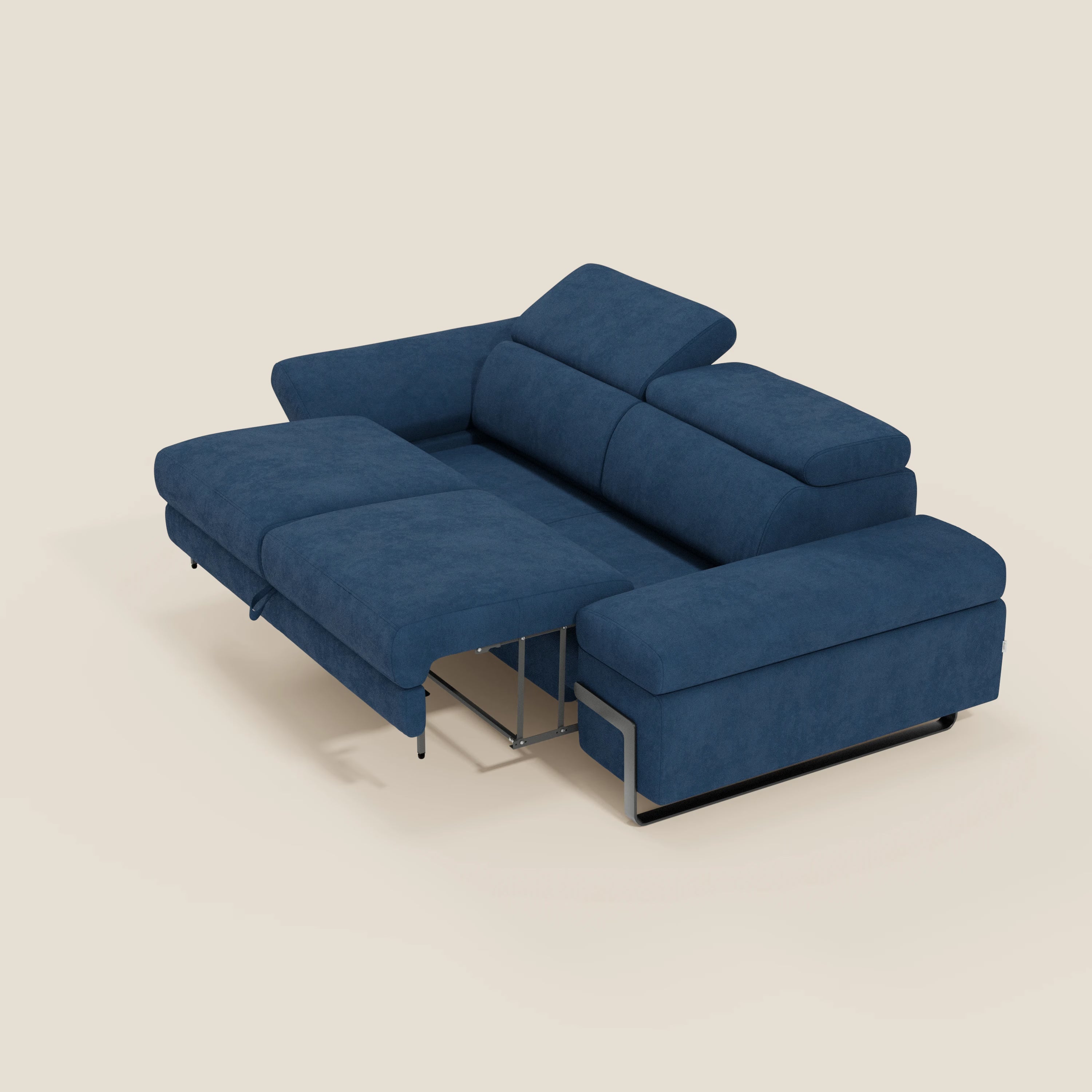 Zayana Divano 3 posti con elemento estraibile - braccioli e poggiatesta regolabili in tessuto impermeabile T02 blu