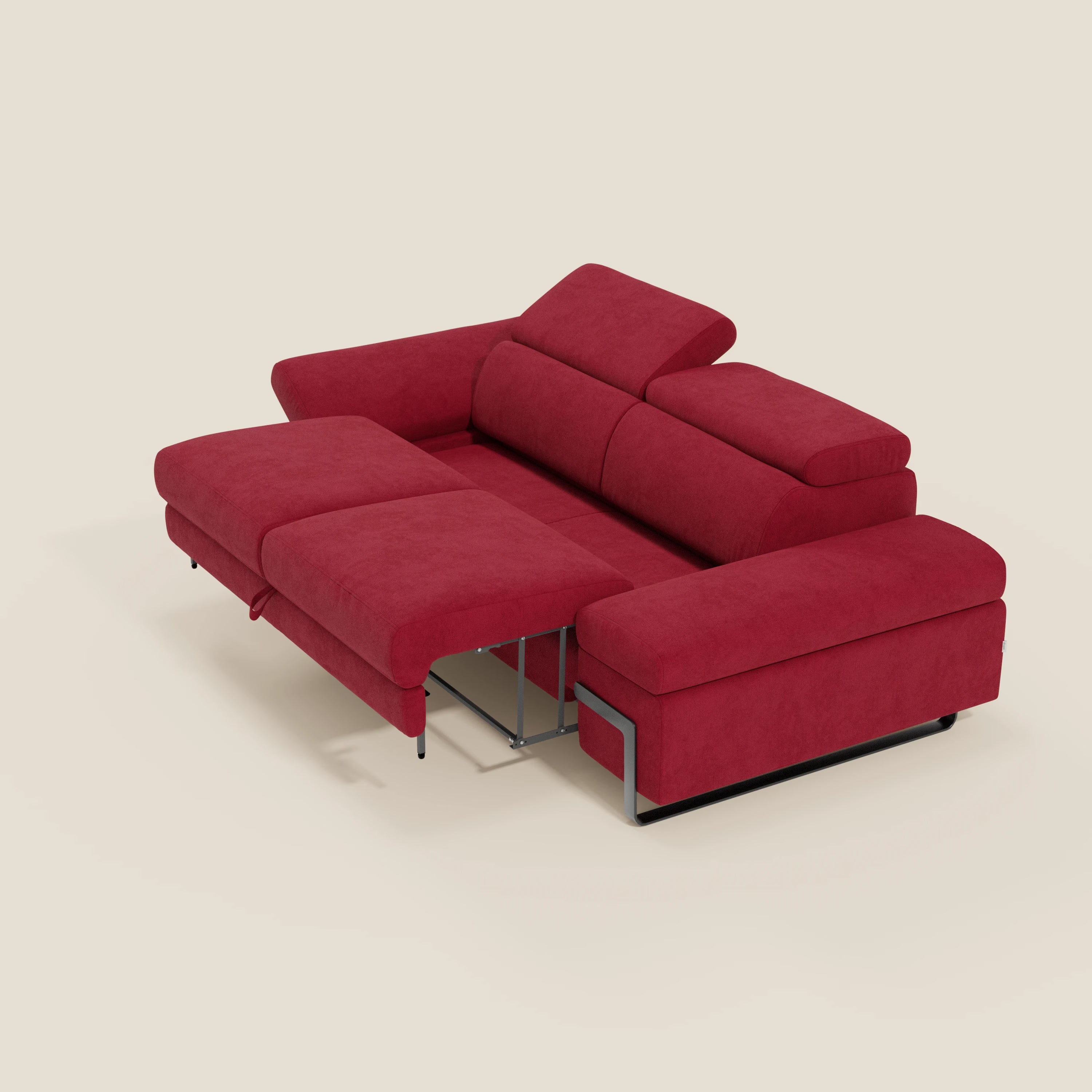 Zayana Divano 3 posti con elemento estraibile - braccioli e poggiatesta regolabili in tessuto impermeabile T02 rosso