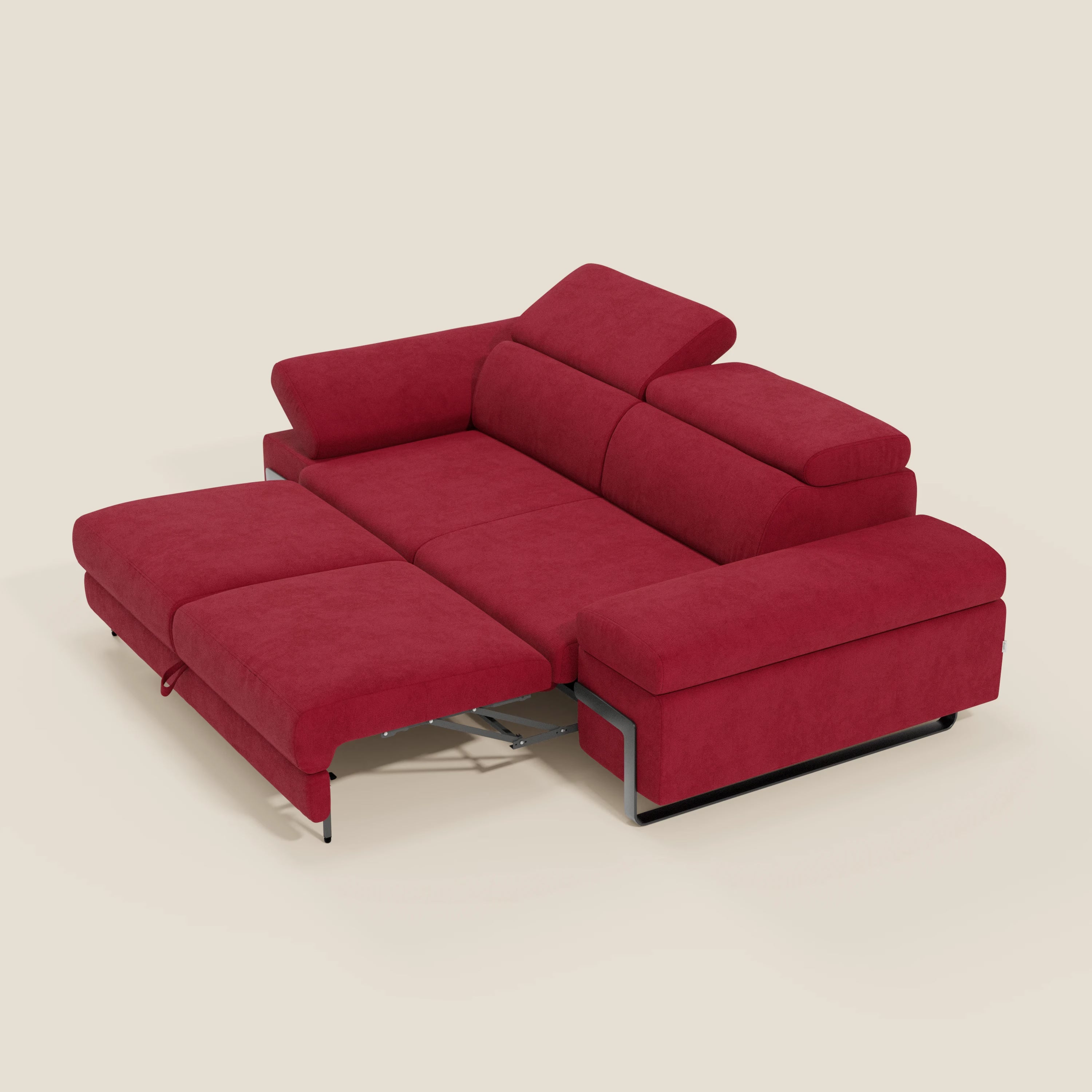 Zayana Divano 3 posti con elemento estraibile - braccioli e poggiatesta regolabili in tessuto impermeabile T02 rosso