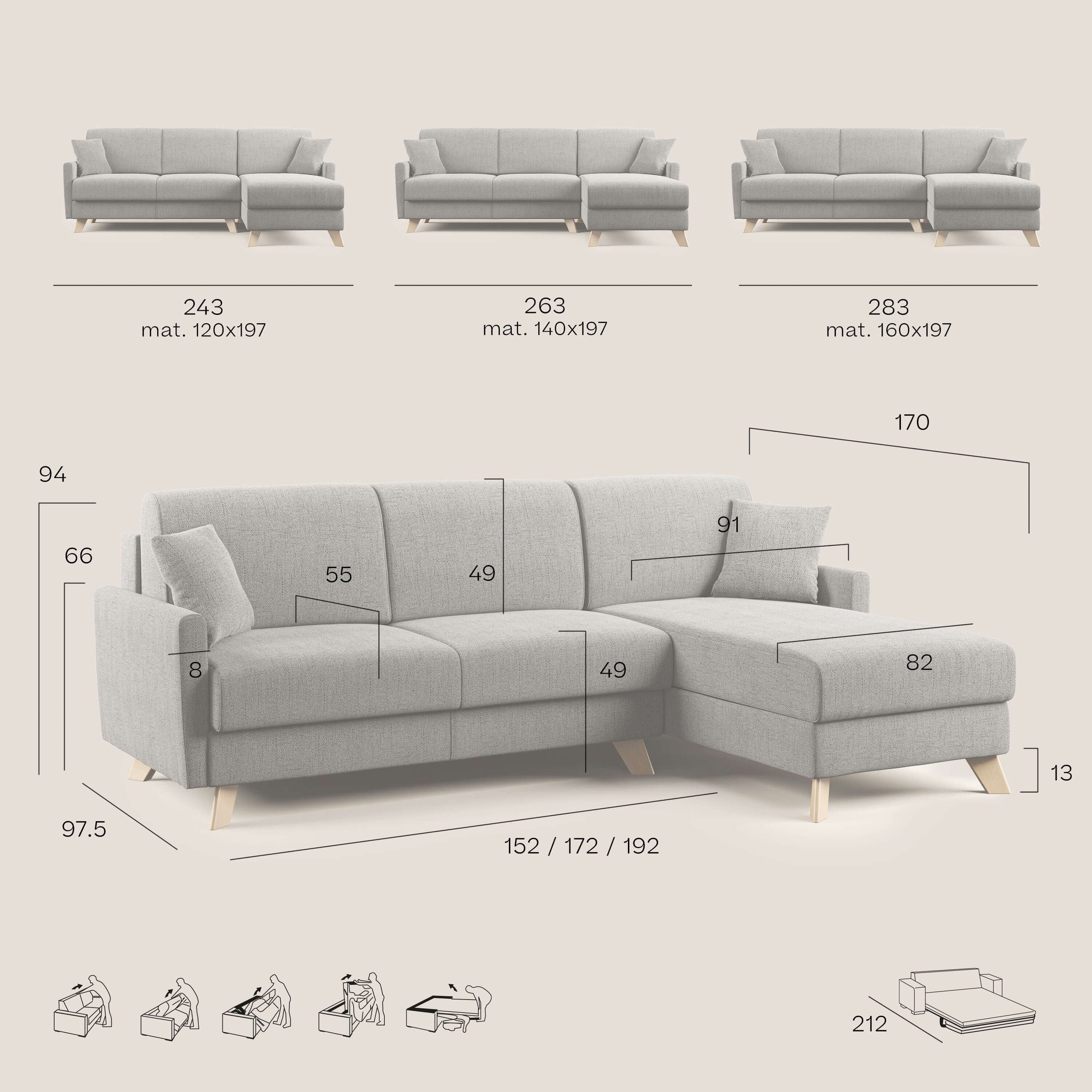 Edgar divano letto angolare in tessuto felis impermeabile T03 grigio - divani.store