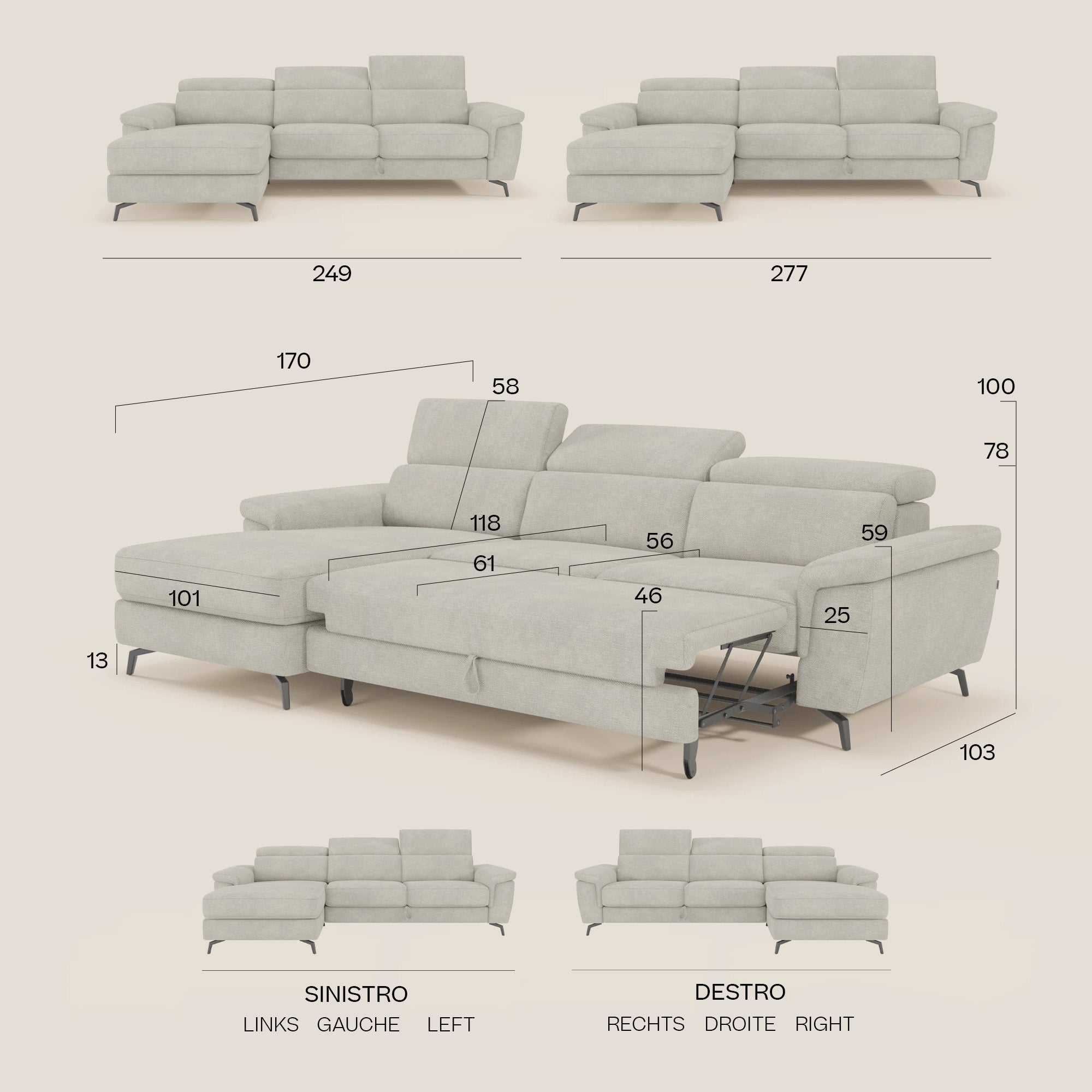 Estro Canapé extractible et chaise longue - têtières inclinables en tissu imperméable T14 vert