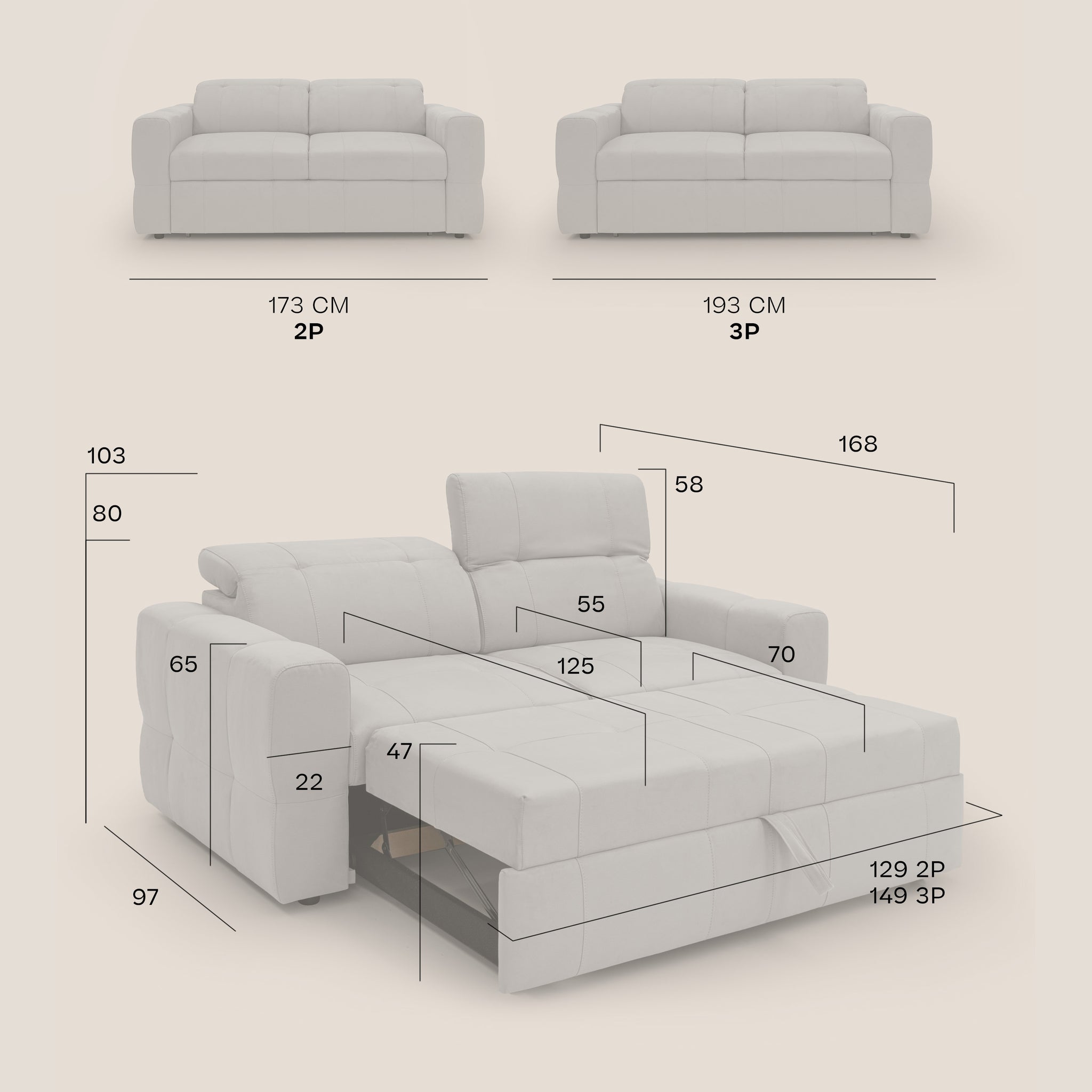 Kronos Divano 3 posti 193 cm con estraibile e poggiatesta reclinabili in morbida microfibra impermeabile T11 GRIGIO