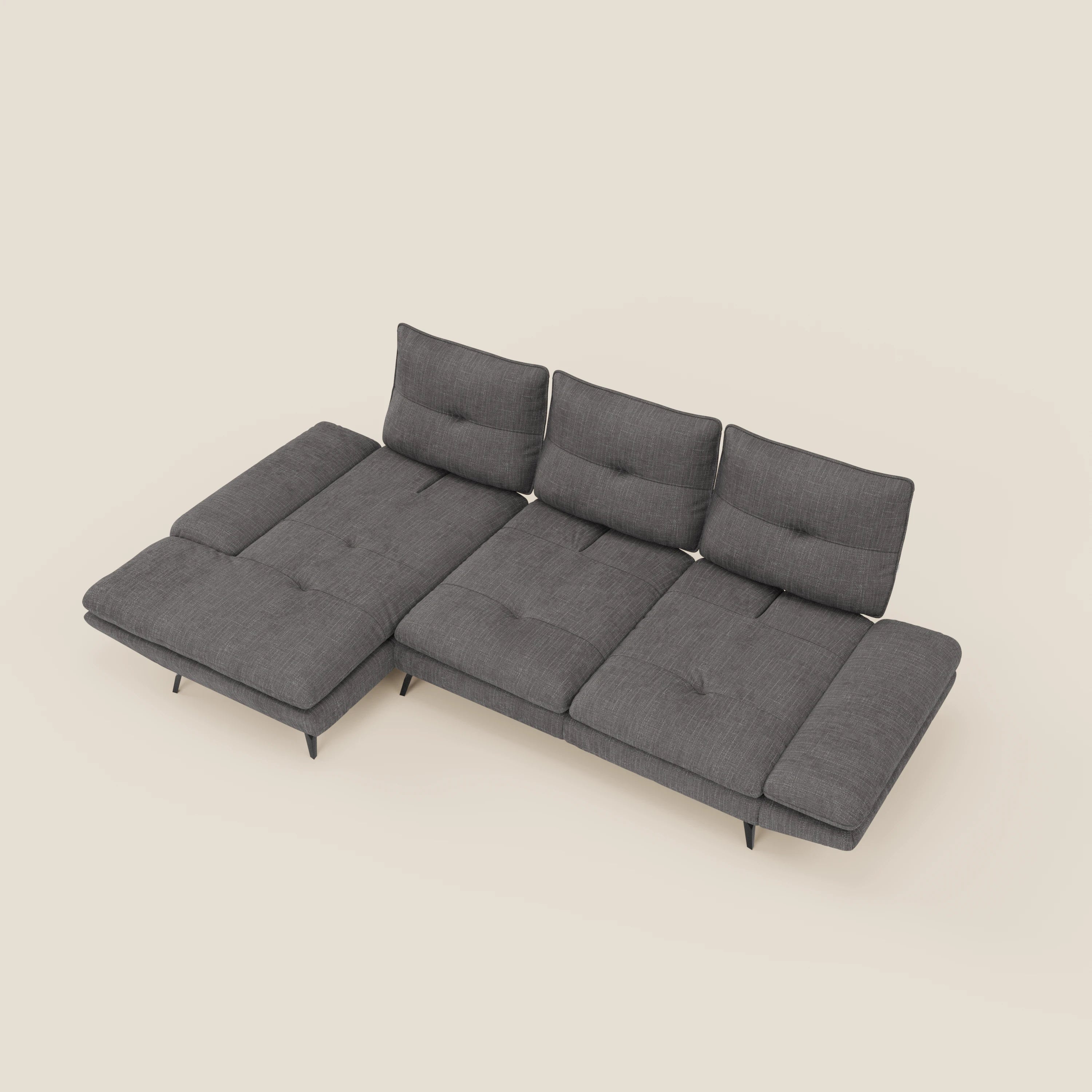 Ardex Divano con penisola - schienali traslanti e braccioli regolabili in elegante tessuto impermeabile T06 antracite