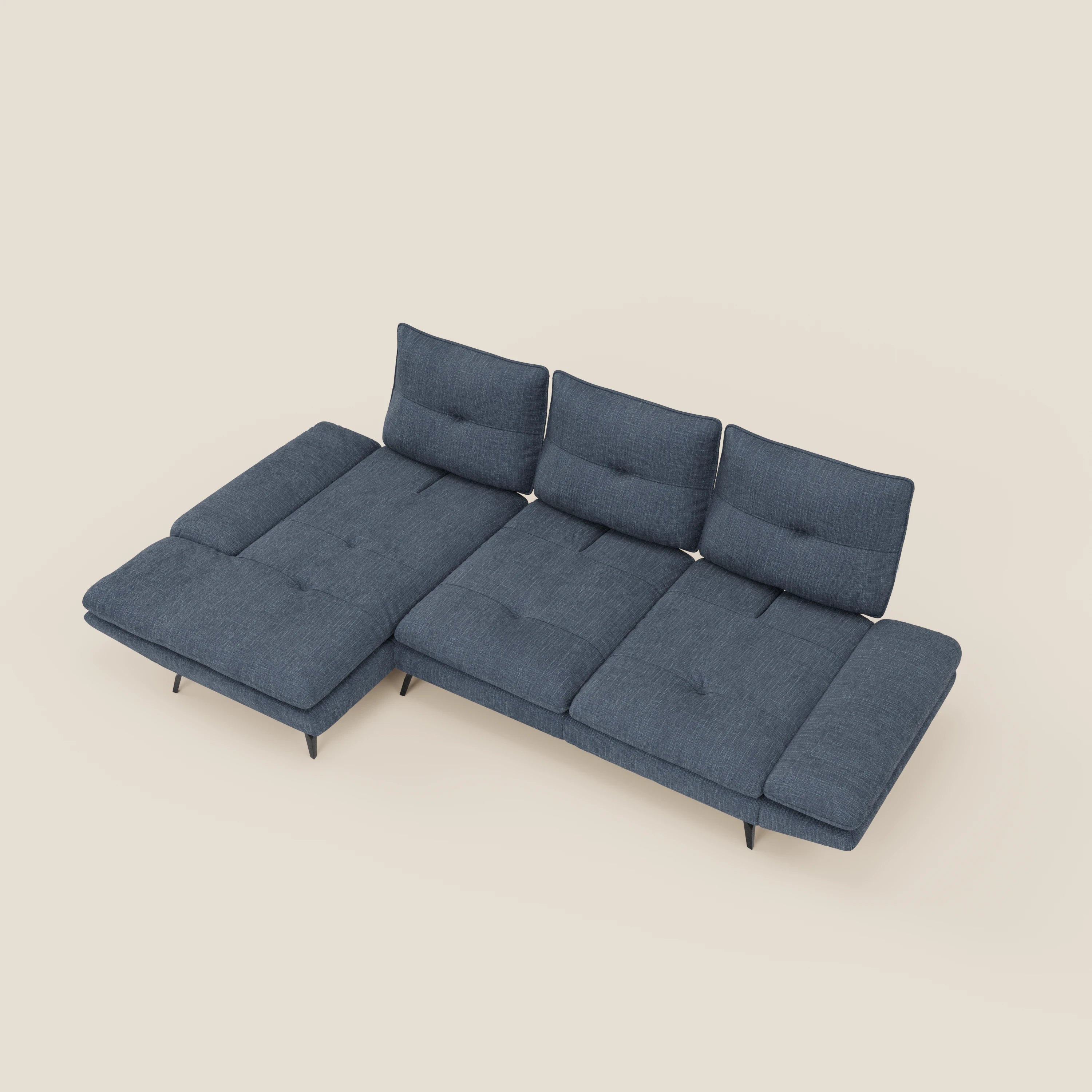 Ardex Divano con penisola - schienali traslanti e braccioli regolabili in elegante tessuto impermeabile T06 blu