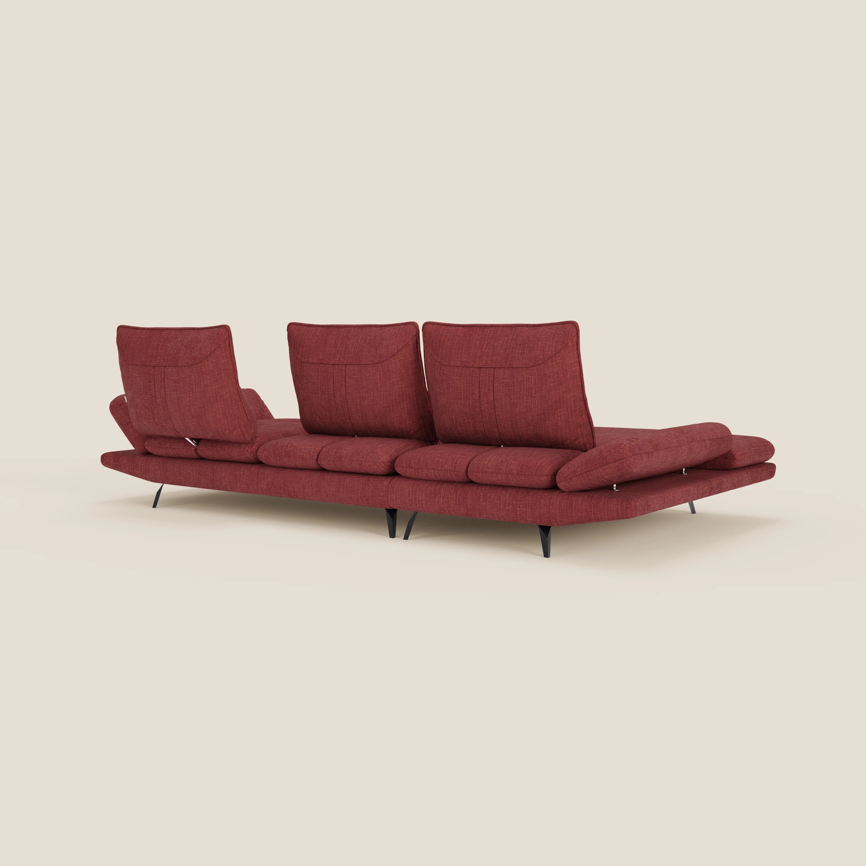 Ardex Divano con penisola - schienali traslanti e braccioli regolabili in elegante tessuto impermeabile T06 rosso