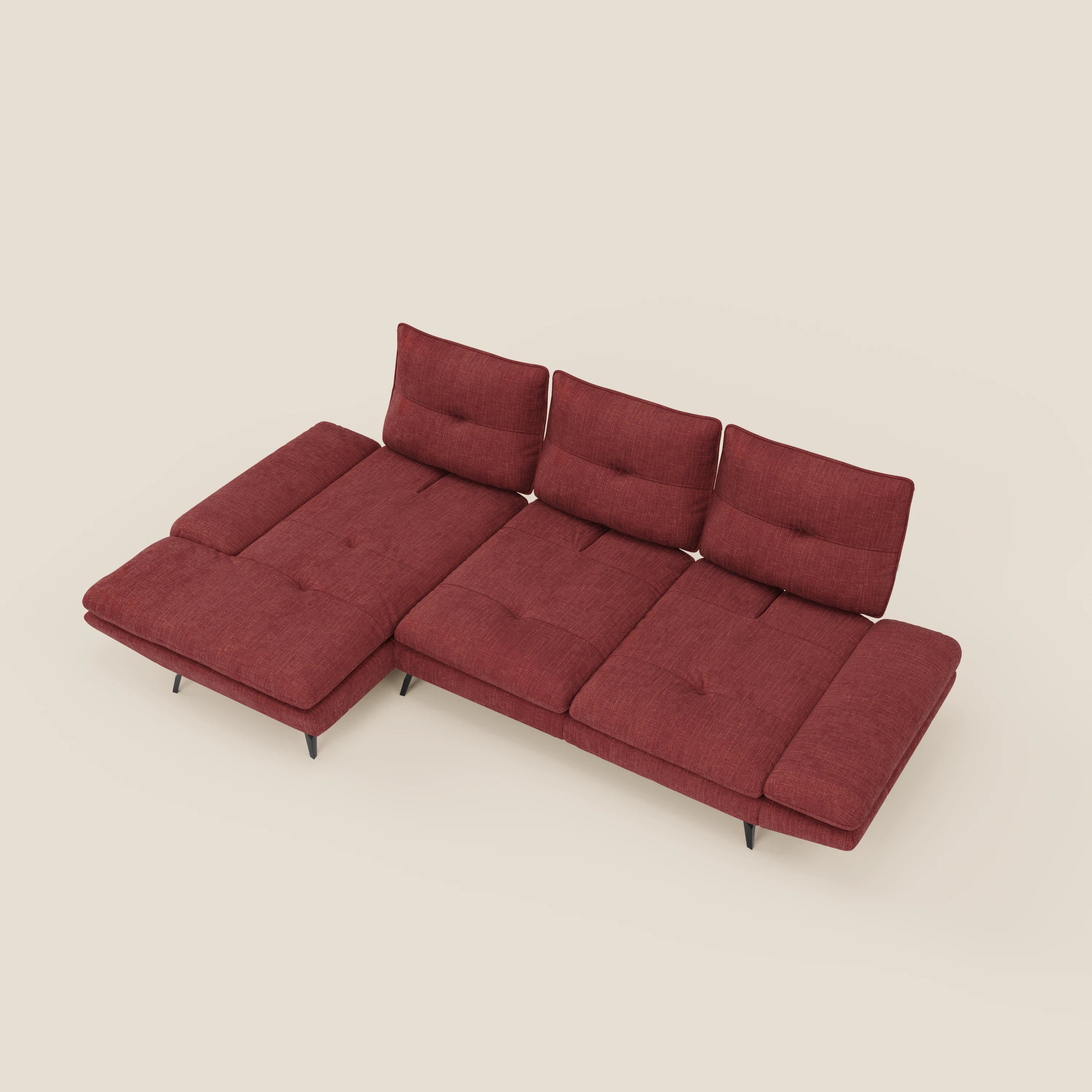 Ardex Divano con penisola - schienali traslanti e braccioli regolabili in elegante tessuto impermeabile T06 rosso