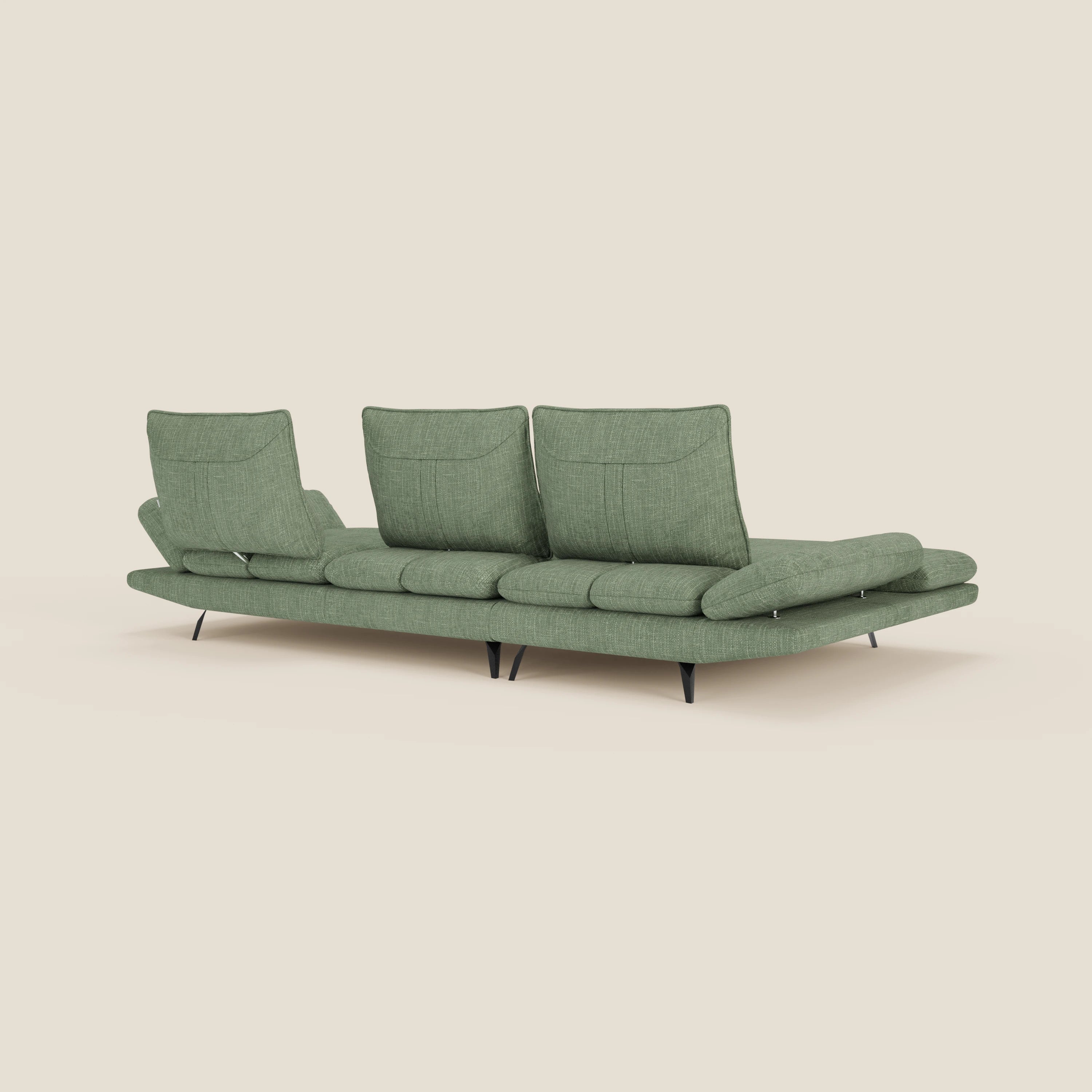 Ardex Divano con penisola - schienali traslanti e braccioli regolabili in elegante tessuto impermeabile T06 verde