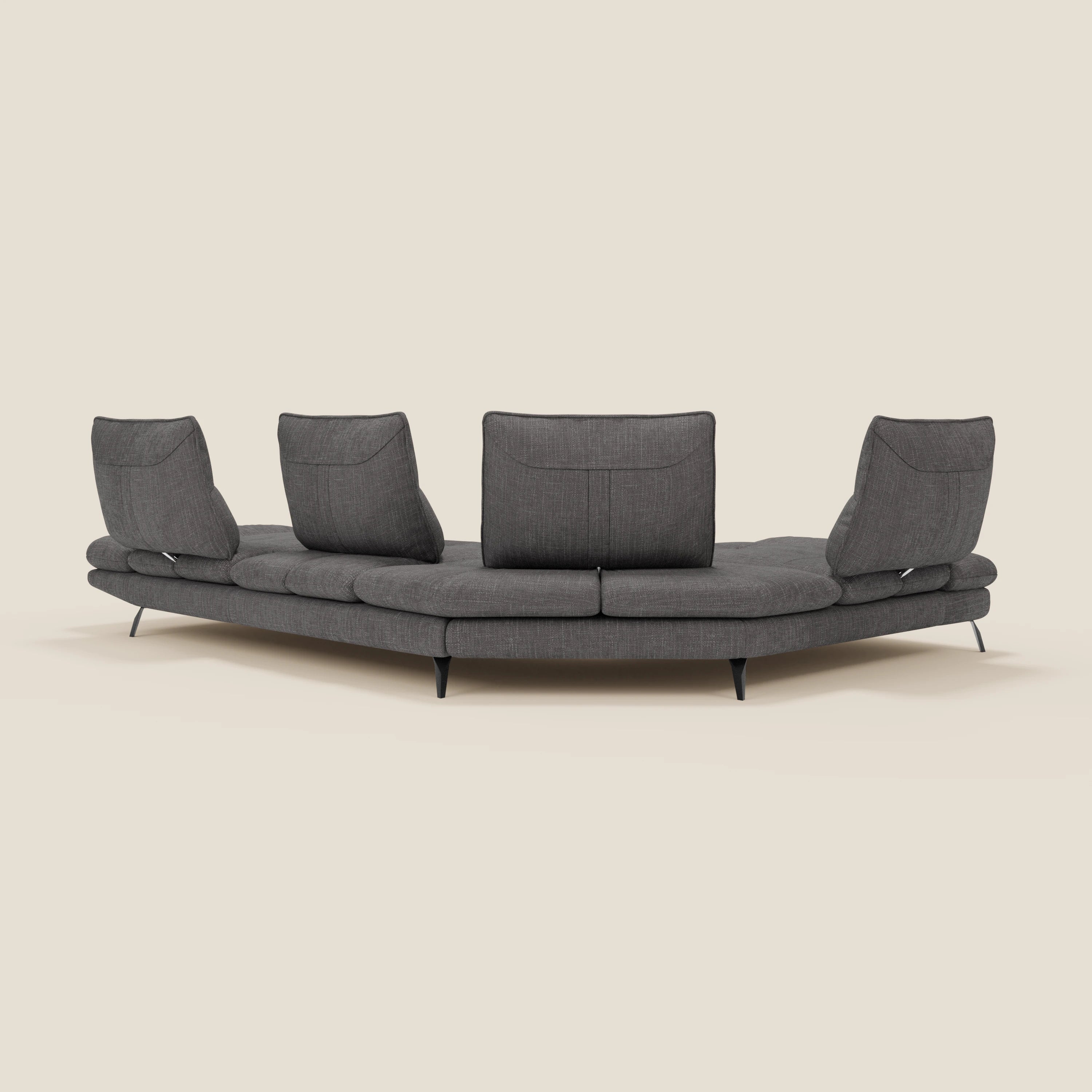 Ardex Divano Angolare - schienali traslanti e bracciolo regolabile in elegante tessuto impermeabile T06 antracite