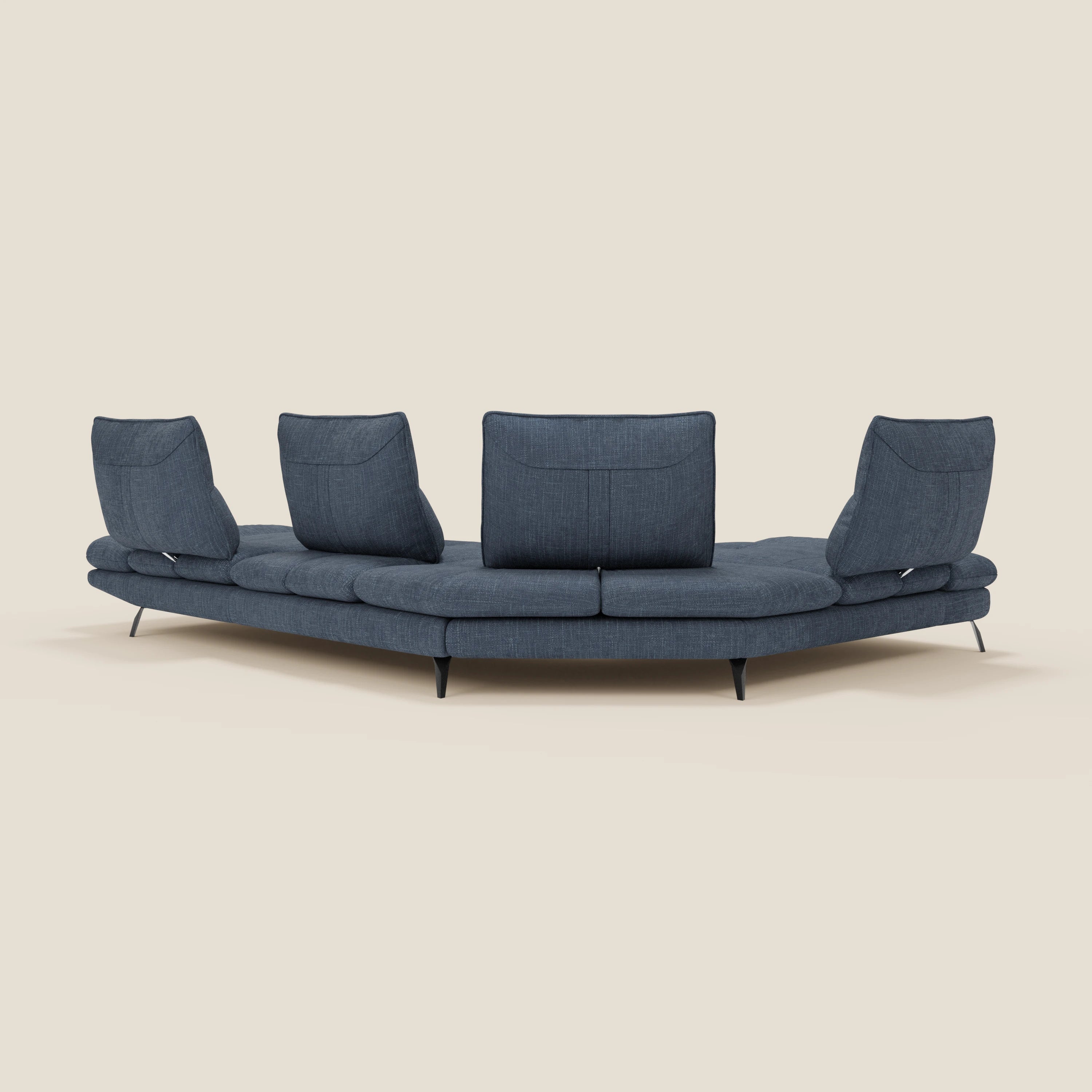 Ardex Divano Angolare - schienali traslanti e bracciolo regolabile in elegante tessuto impermeabile T06 blu