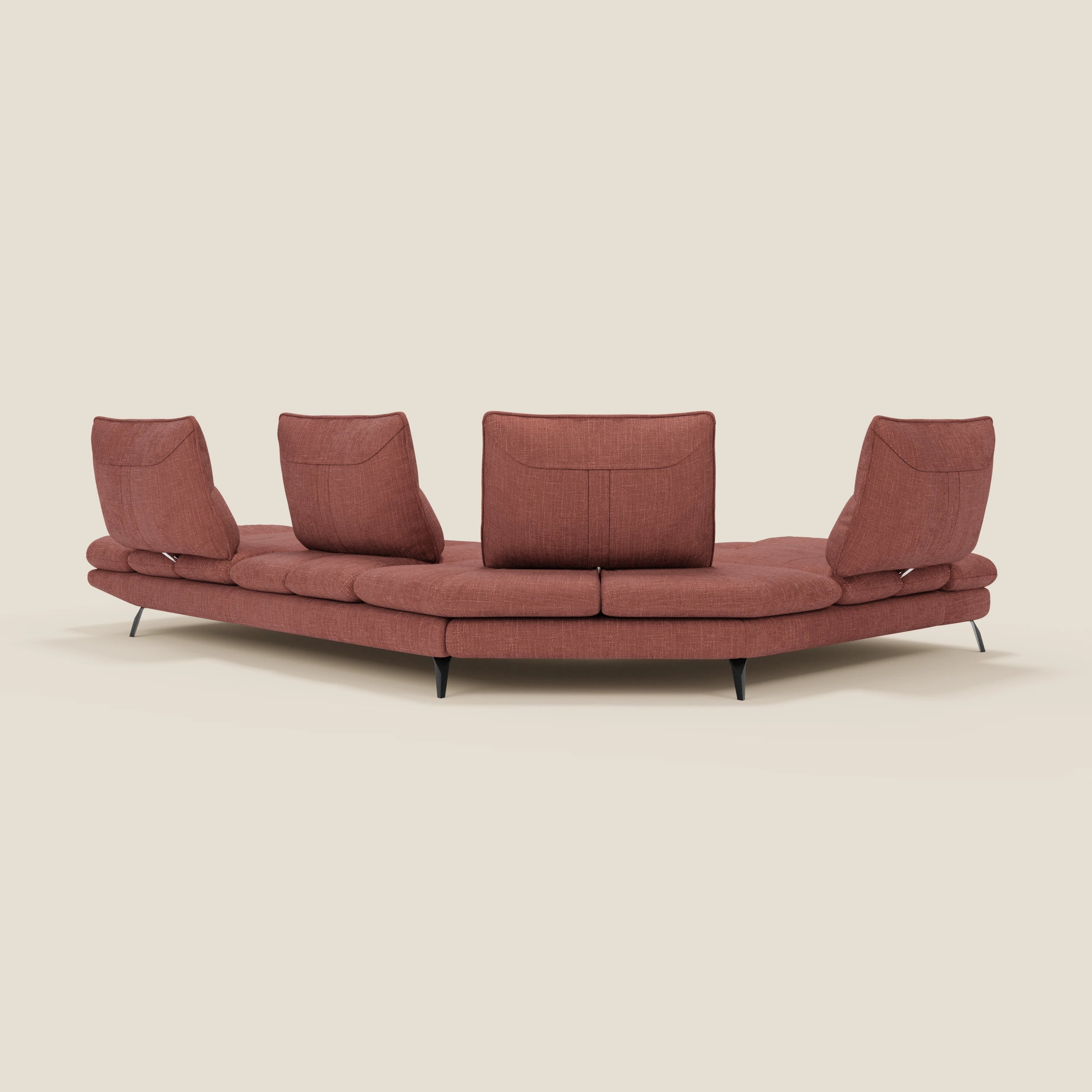 Ardex Divano Angolare - schienali traslanti e bracciolo regolabile in elegante tessuto impermeabile T06 corallo