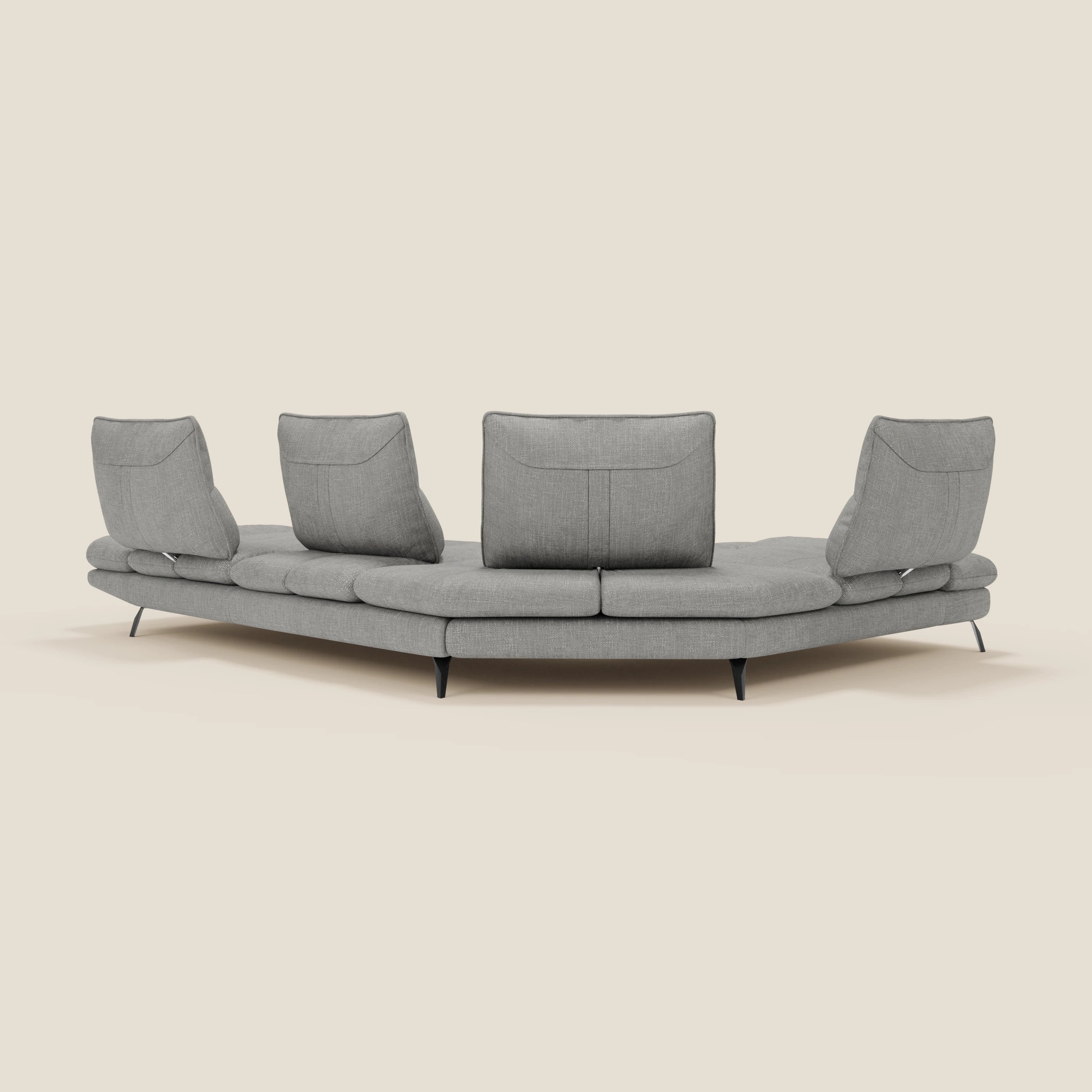 Ardex Divano Angolare - schienali traslanti e bracciolo regolabile in elegante tessuto impermeabile T06 grigio