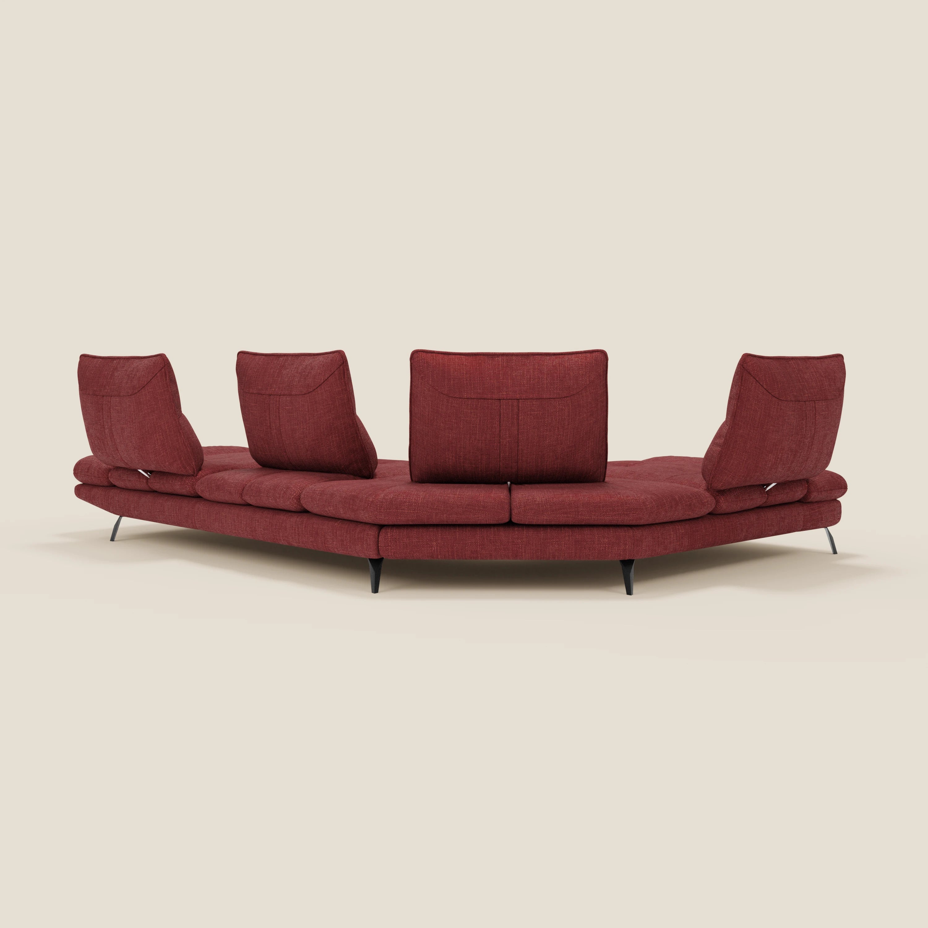 Ardex Divano Angolare - schienali traslanti e bracciolo regolabile in elegante tessuto impermeabile T06 rosso