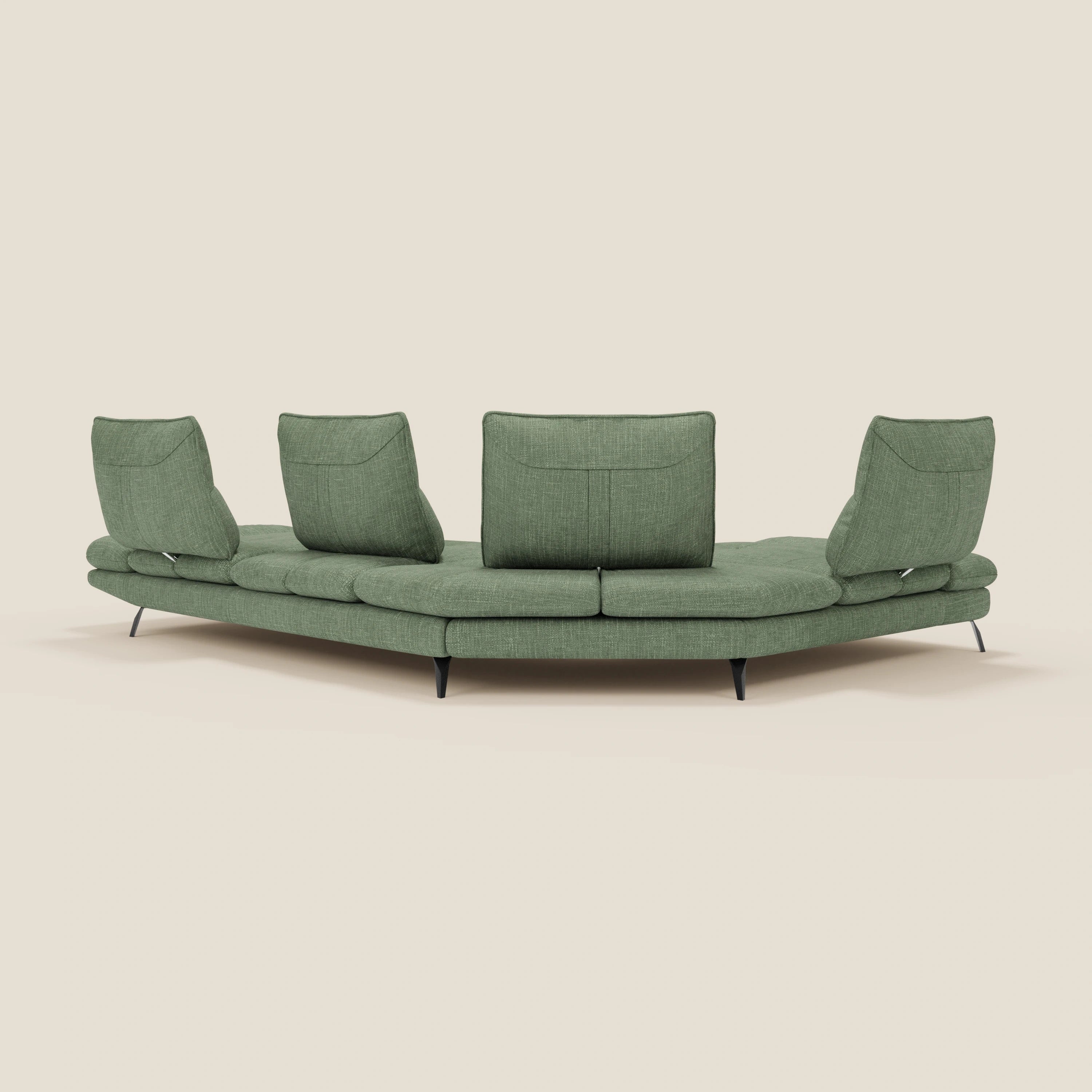Ardex Divano Angolare - schienali traslanti e bracciolo regolabile in elegante tessuto impermeabile T06 verde