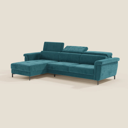 Capri Divano letto angolare con penisola contenitore e poggiatesta reclinabili - elegante tessuto smacchiabile T30 - divani.store