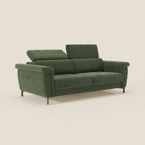 Capri divano letto di design con piedini alti - poggiatesta reclinabili in raffinato tessuto effetto velluto smacchiabile T30 - divani.store