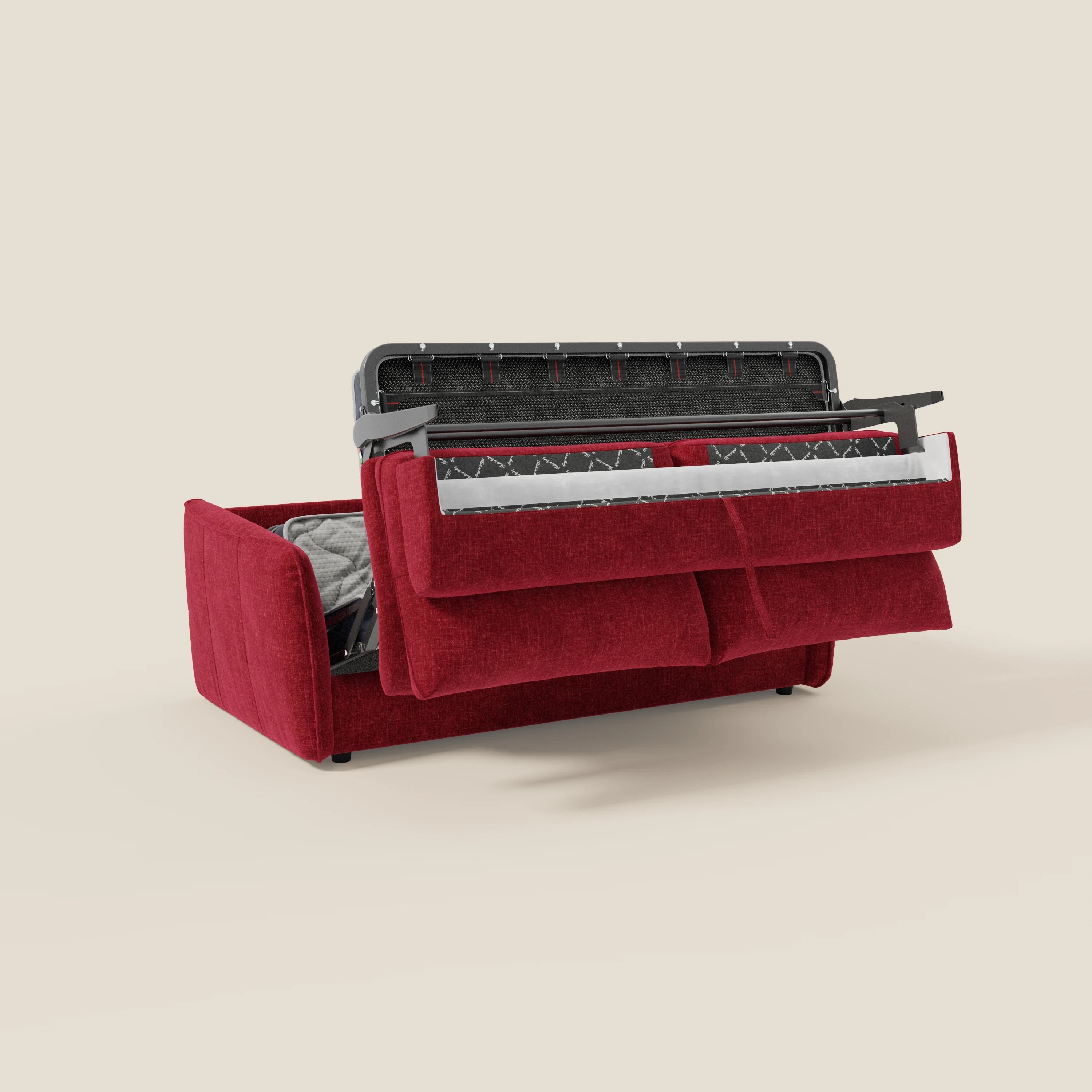 Elios Divano letto con morbidi cuscini spalliera in tessuto smacchiabile T24 rosso bordeaux