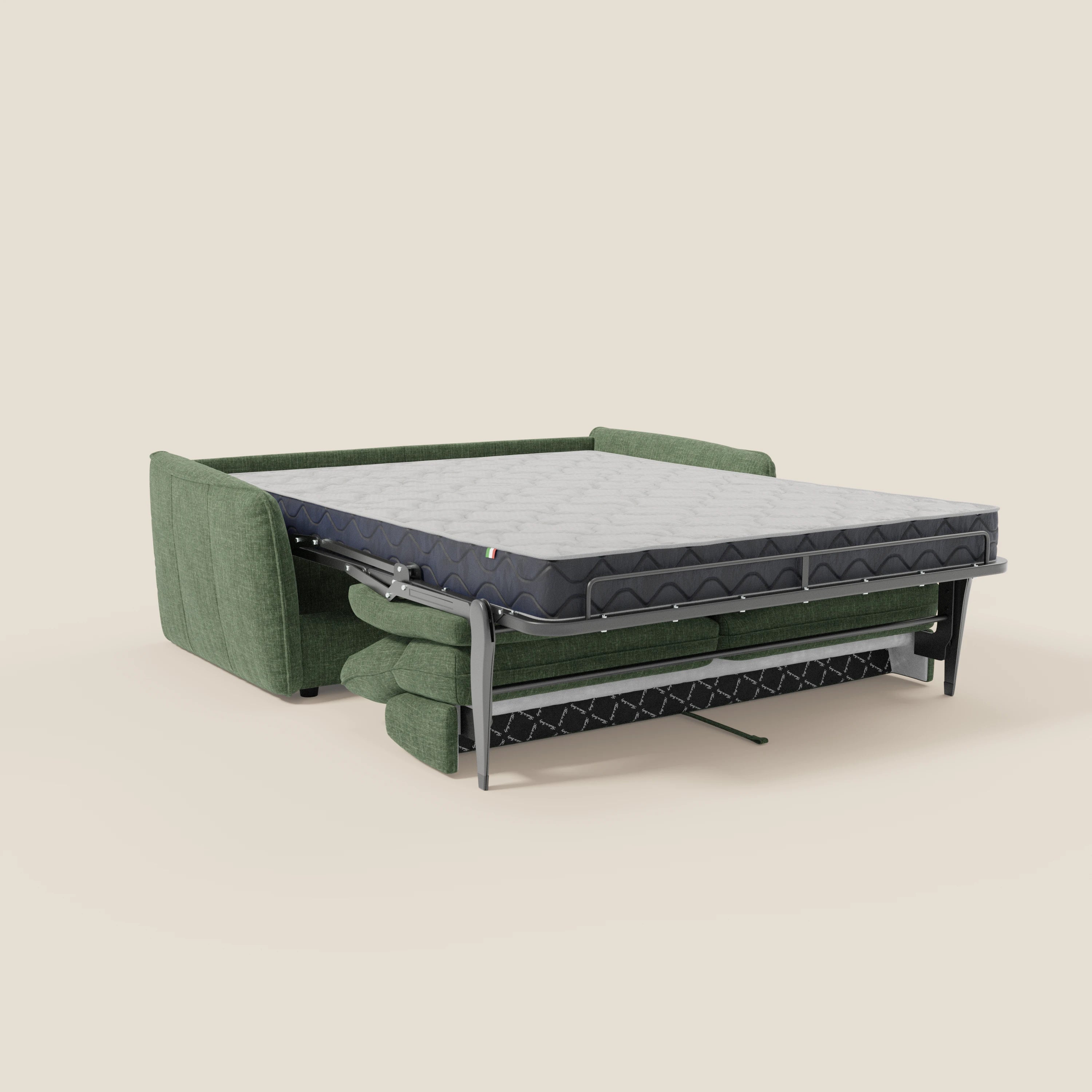 Elios Divano letto con morbidi cuscini spalliera in tessuto smacchiabile T24 verde oliva