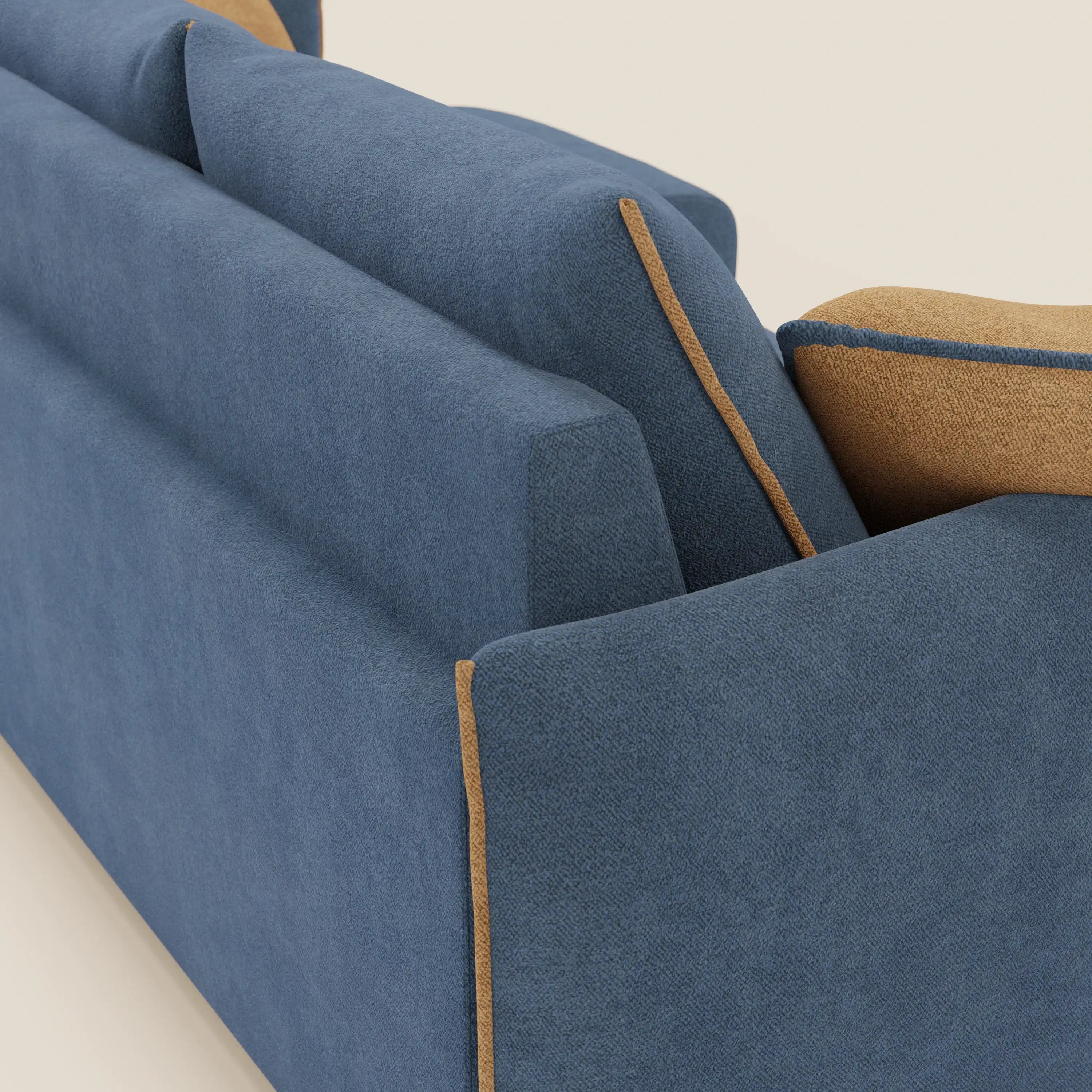 Flexar Divano angolare reversibile con sedute allungabili in bouclé morbido impermeabile T07 blu - arancio