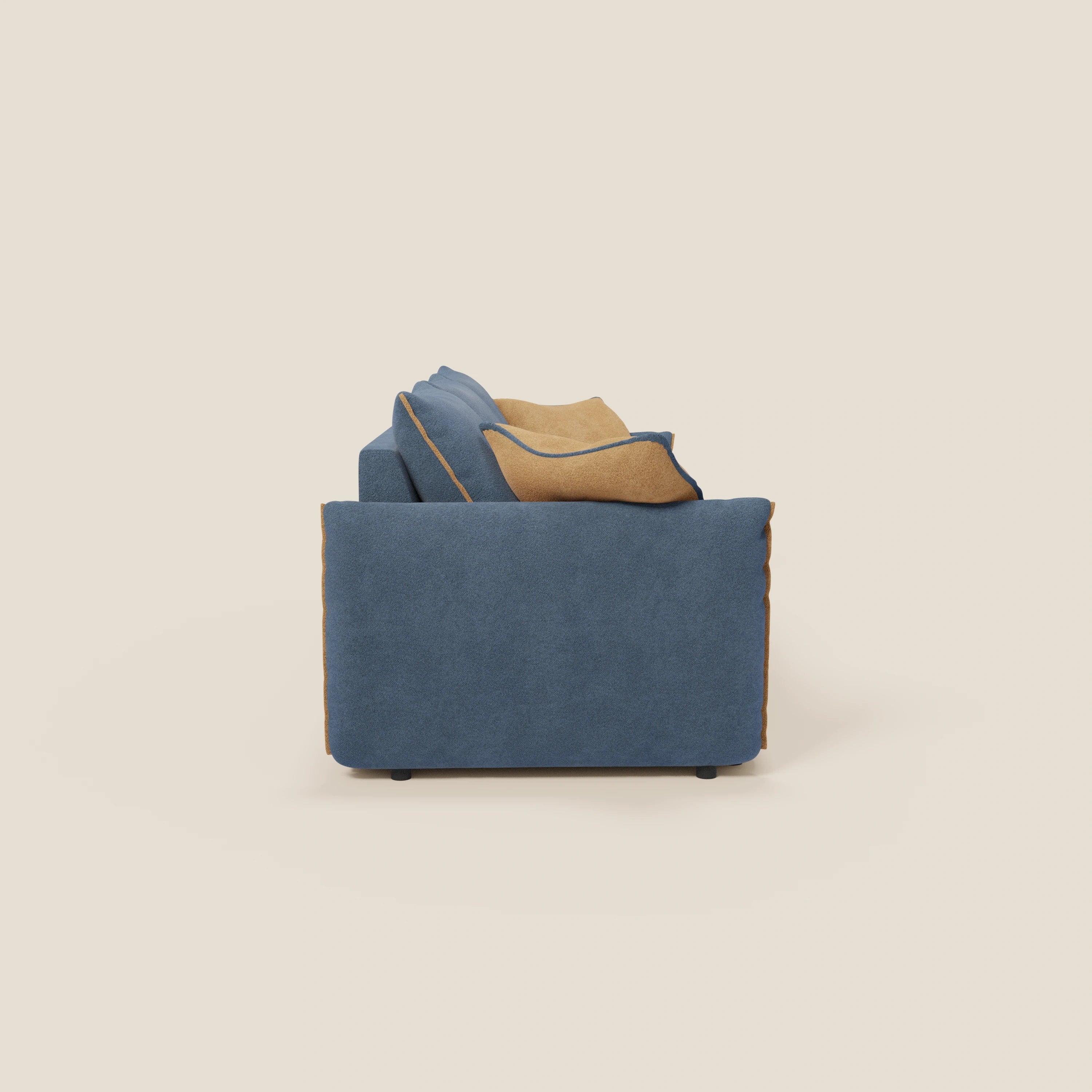 Flexar divano con 3 sedute allungabili schienale in piuma d'oca in bouclé impermeabile T07 blu - arancio