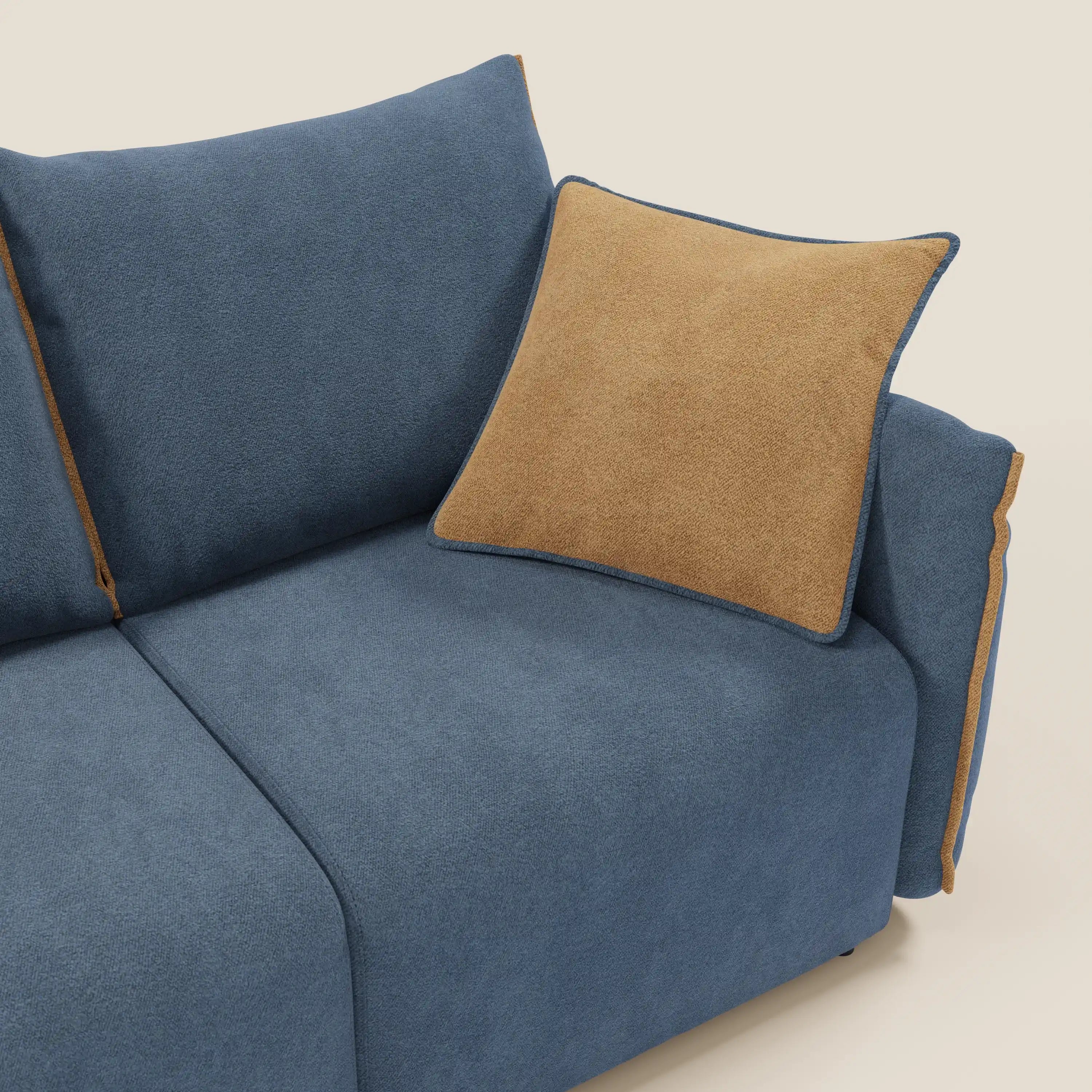 Flexar divano con 3 sedute allungabili schienale in piuma d'oca in bouclé impermeabile T07 blu - arancio