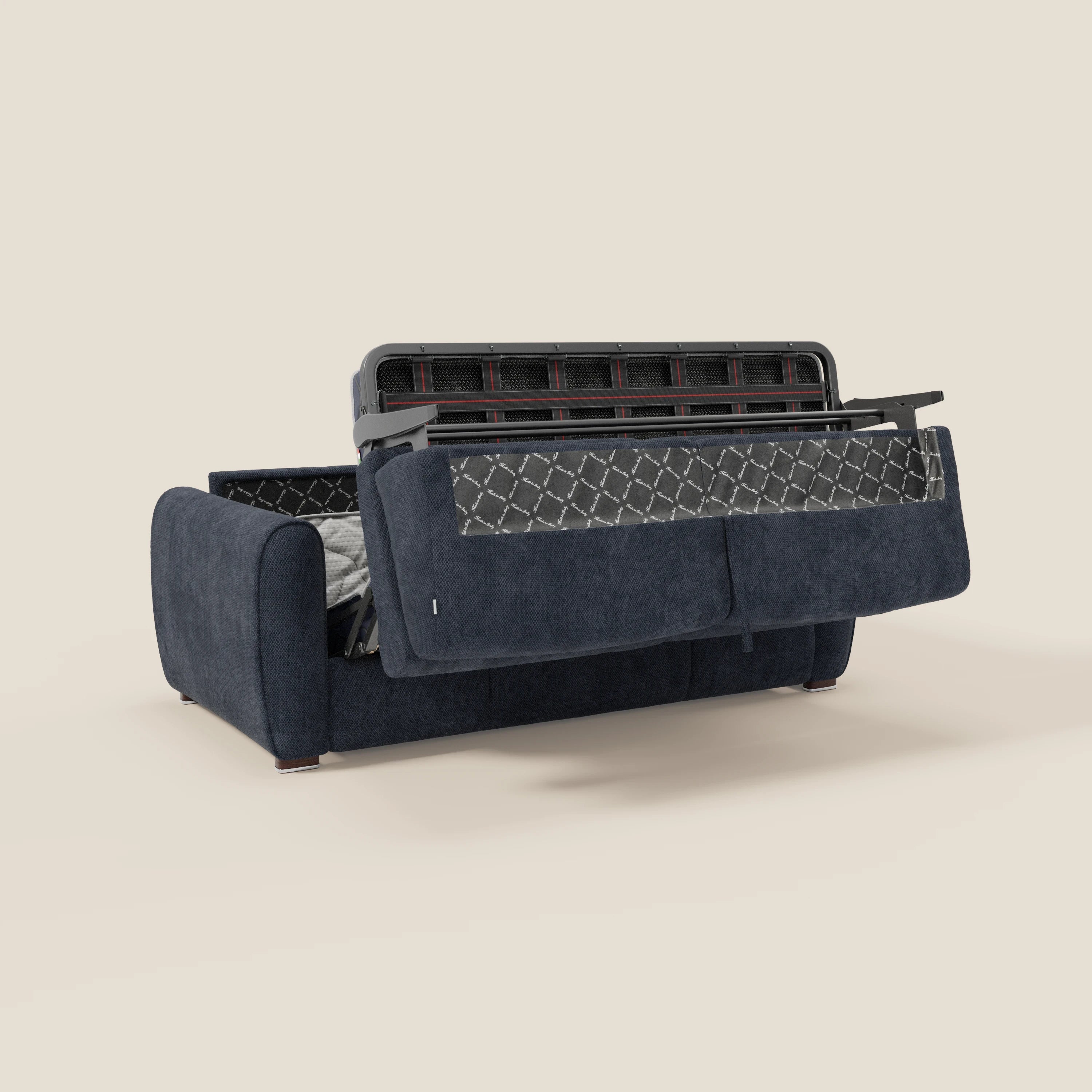 Kaleo Divano letto moderno con materasso H17 cm - in raffinato tessuto impermeabile T26 blu navy