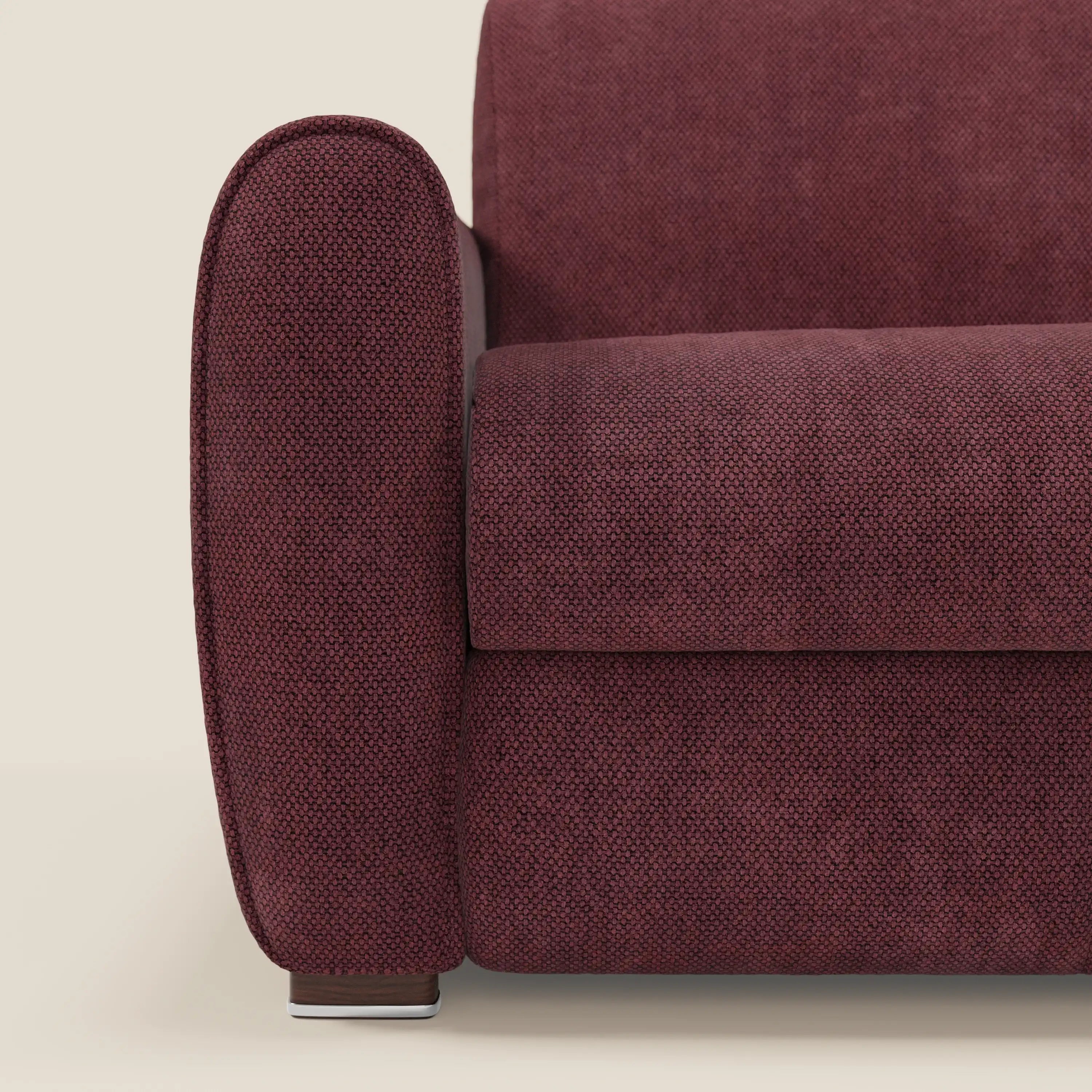 Kaleo Divano letto moderno con materasso H17 cm - in raffinato tessuto impermeabile T26 bordeaux prugna