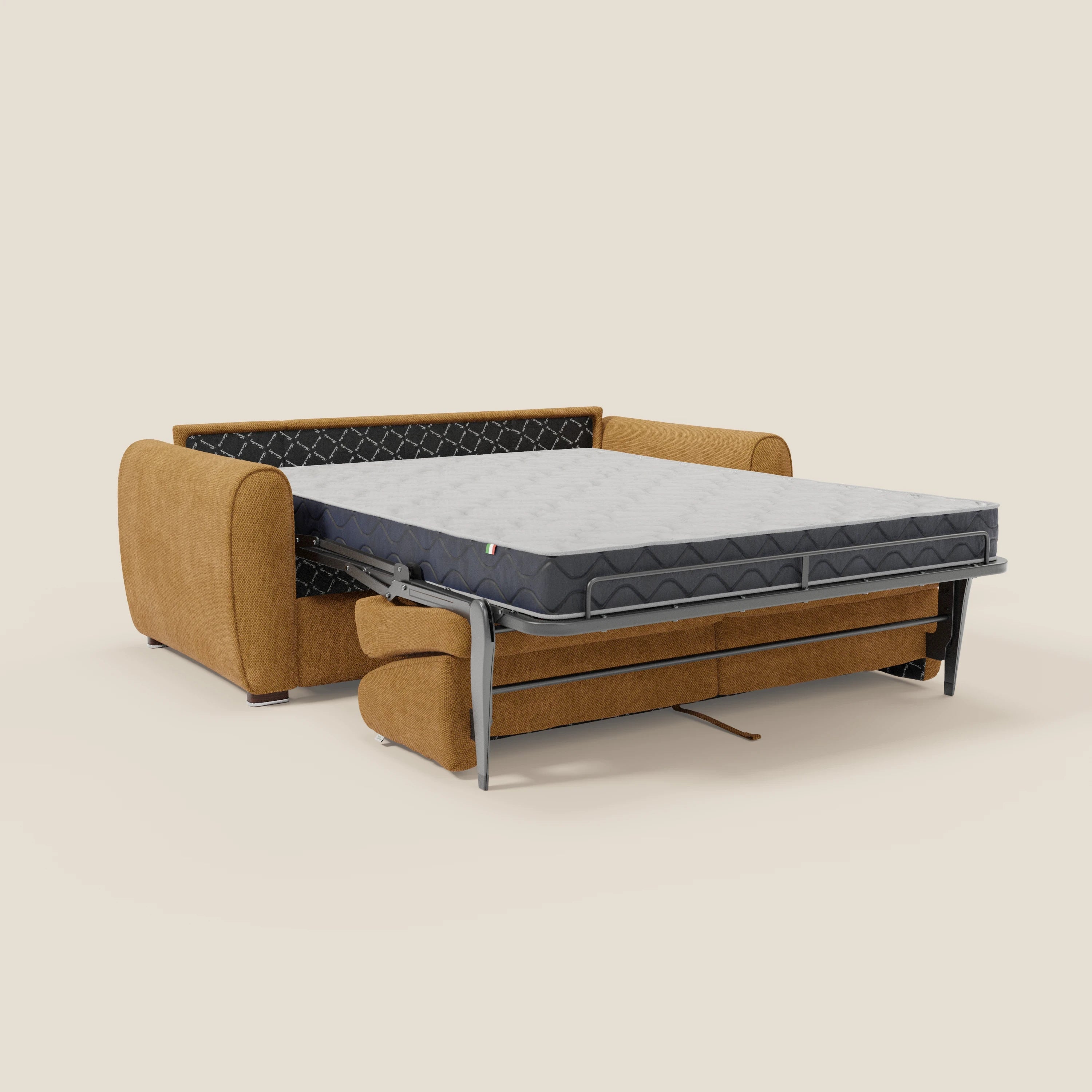 Kaleo Divano letto moderno con materasso H17 cm - in raffinato tessuto impermeabile T26 giallo