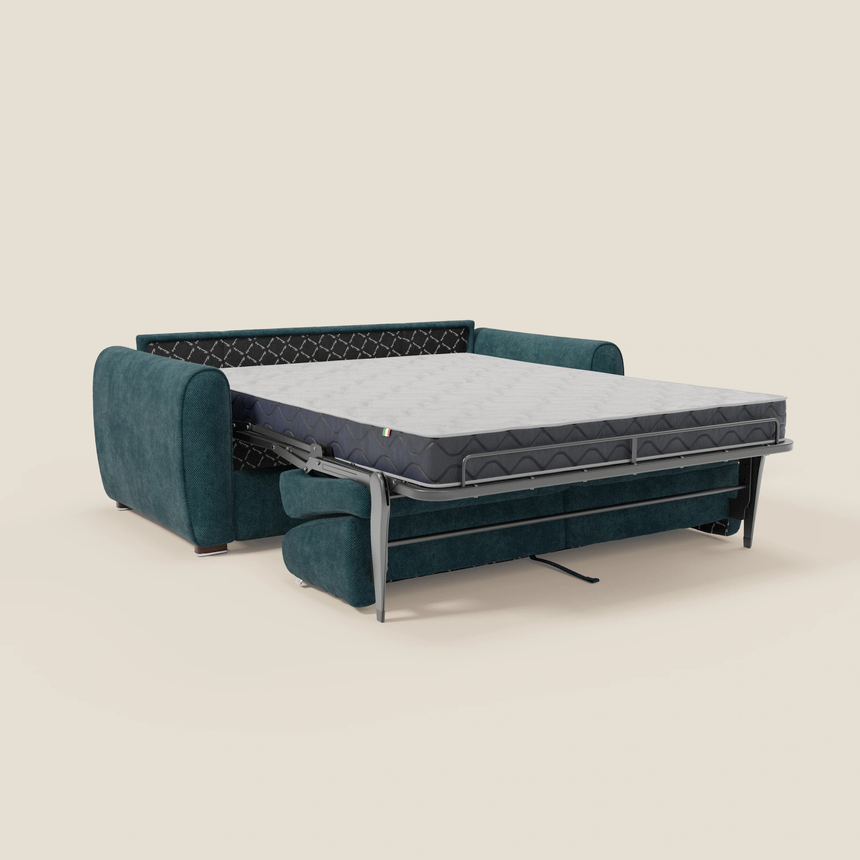 Kaleo Divano letto moderno con materasso H17 cm - in raffinato tessuto impermeabile T26 petrolio