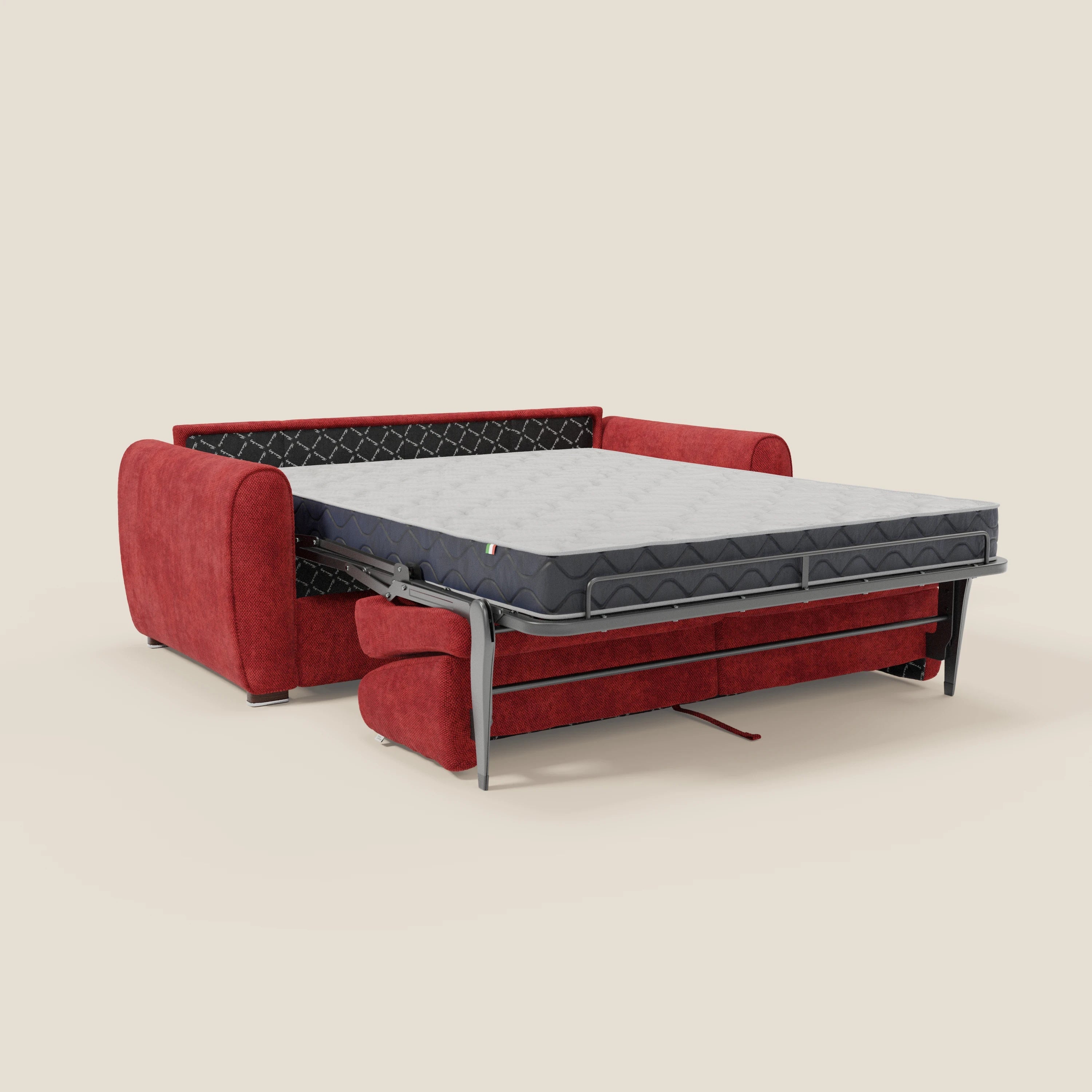 Kaleo Divano letto moderno con materasso H17 cm - in raffinato tessuto impermeabile T26 rosso vivo