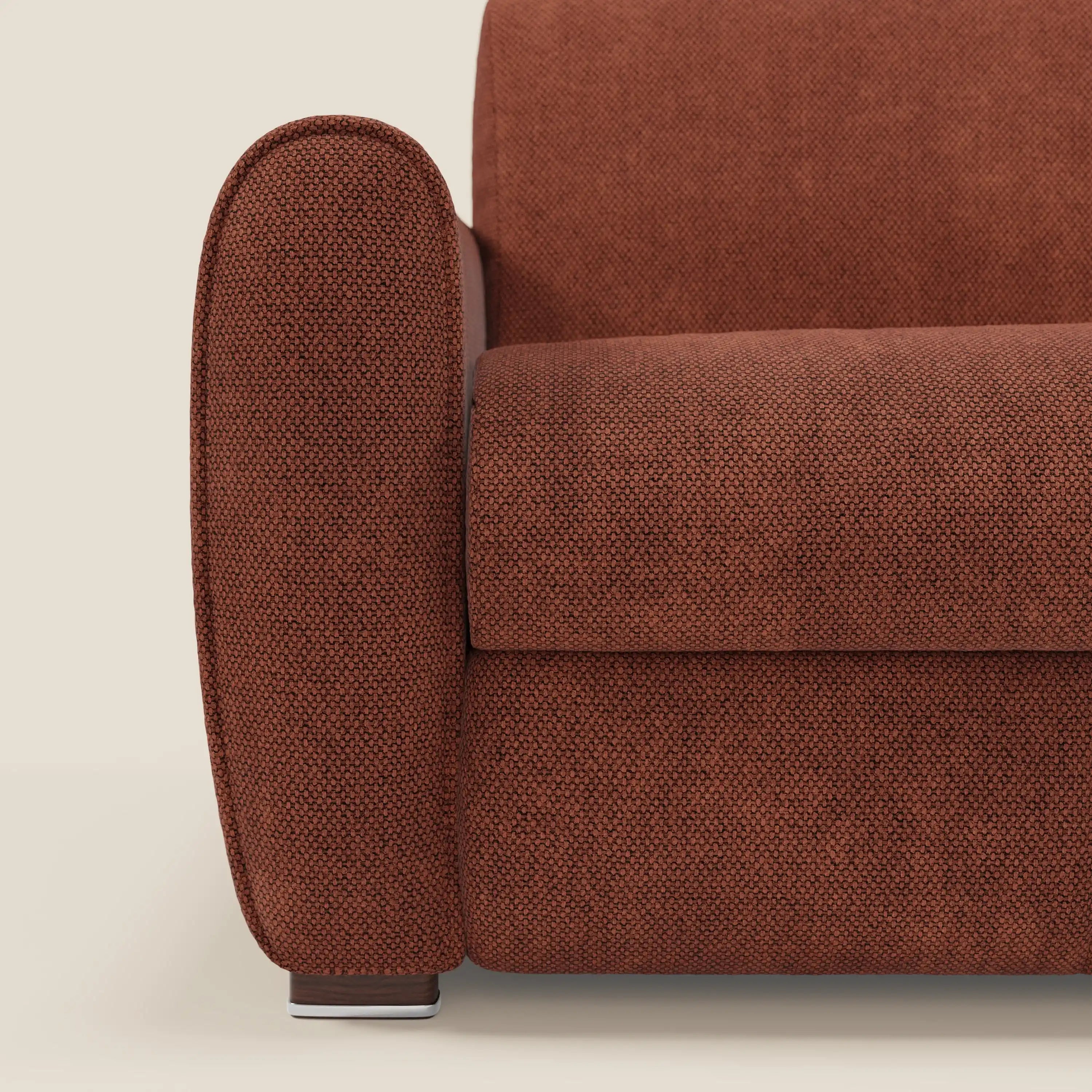 Kaleo Divano letto moderno con materasso H17 cm - in raffinato tessuto impermeabile T26 arancione ruggine