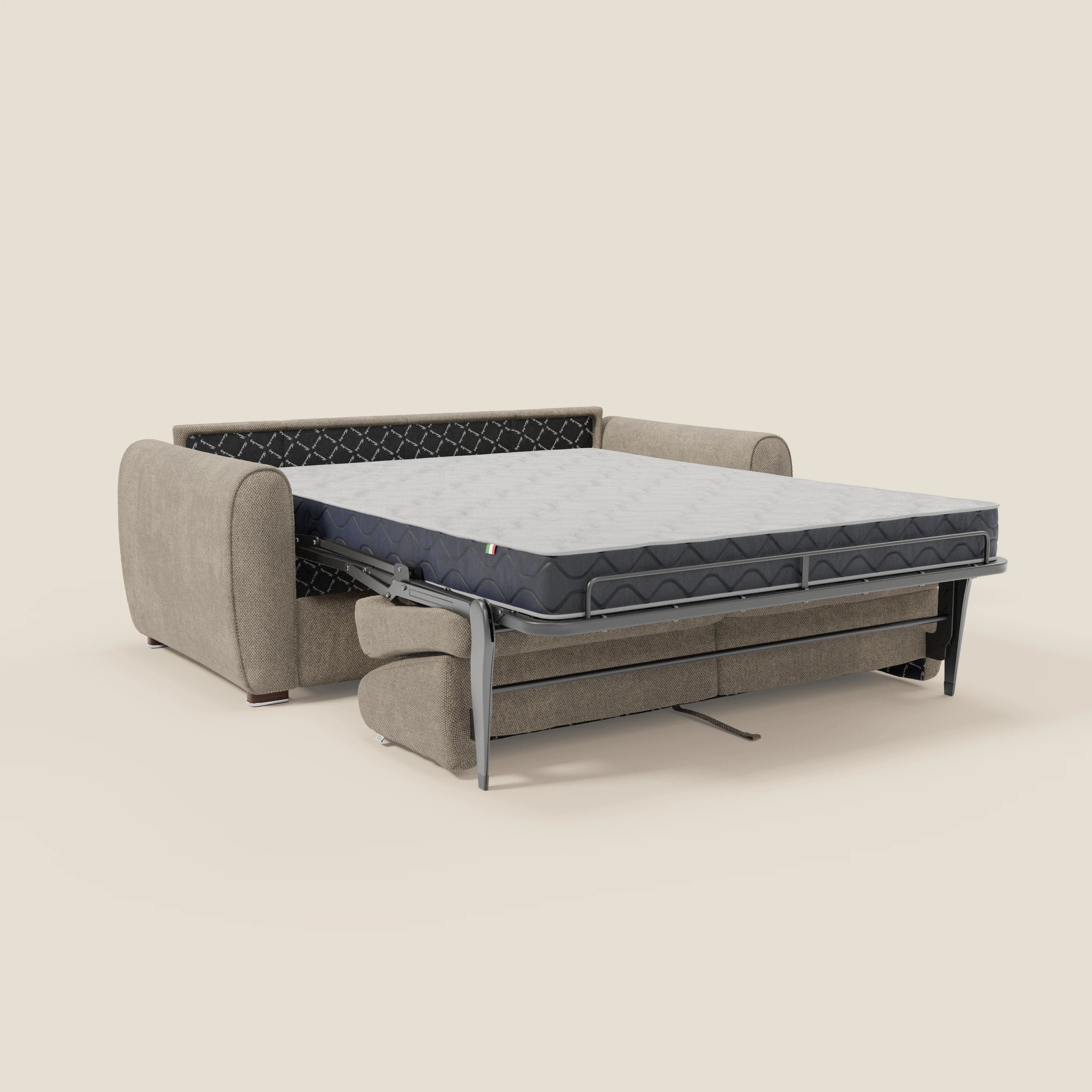 Kaleo Divano letto moderno con materasso H17 cm - in raffinato tessuto impermeabile T26 tortora