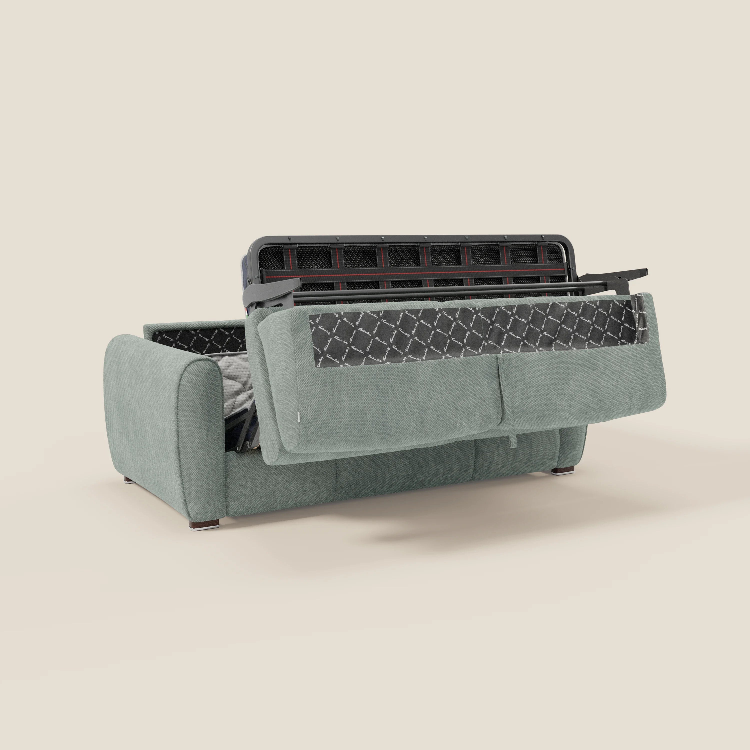 Kaleo Divano letto moderno con materasso H17 cm - in raffinato tessuto impermeabile T26 verde acqua