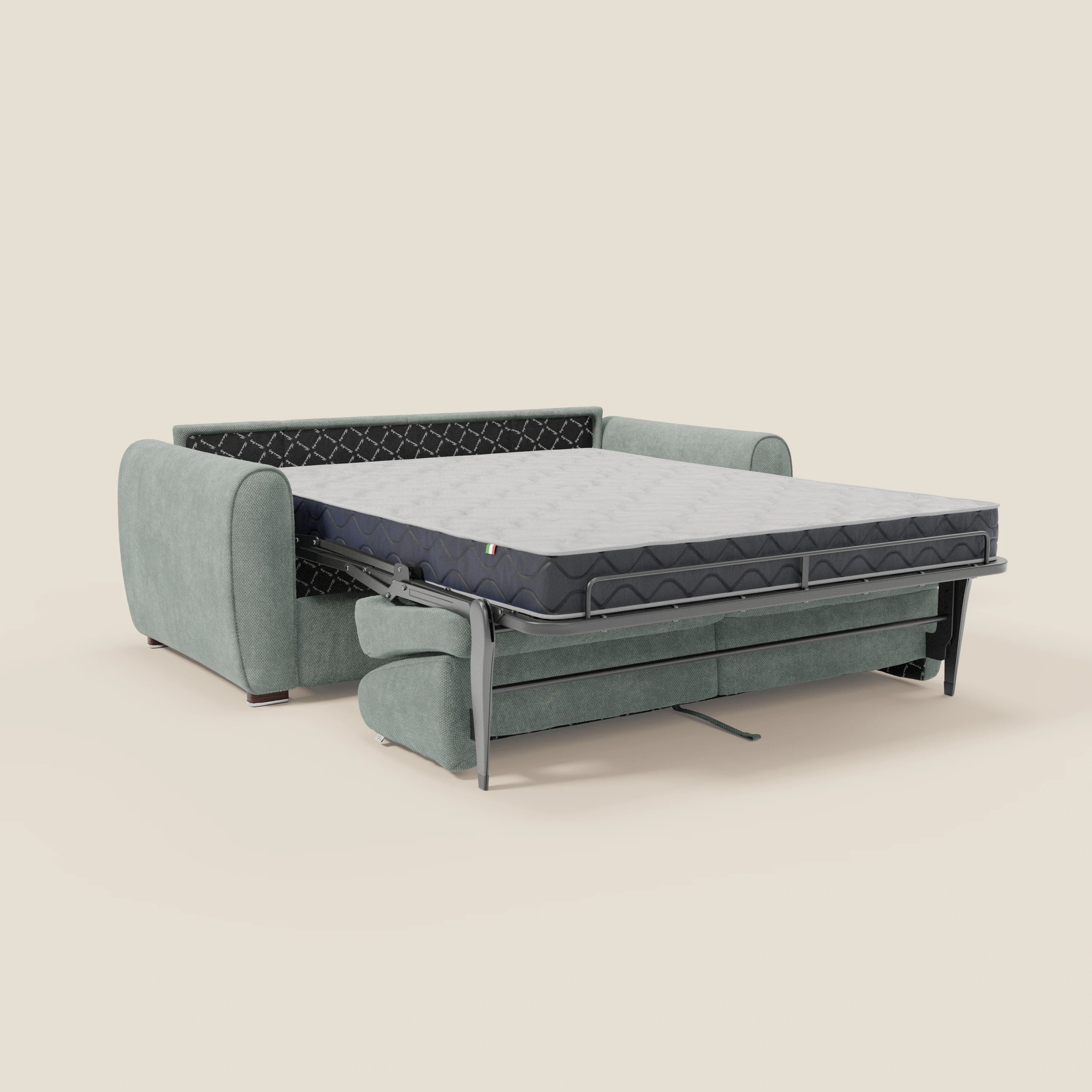 Kaleo Divano letto moderno con materasso H17 cm - in raffinato tessuto impermeabile T26 verde acqua