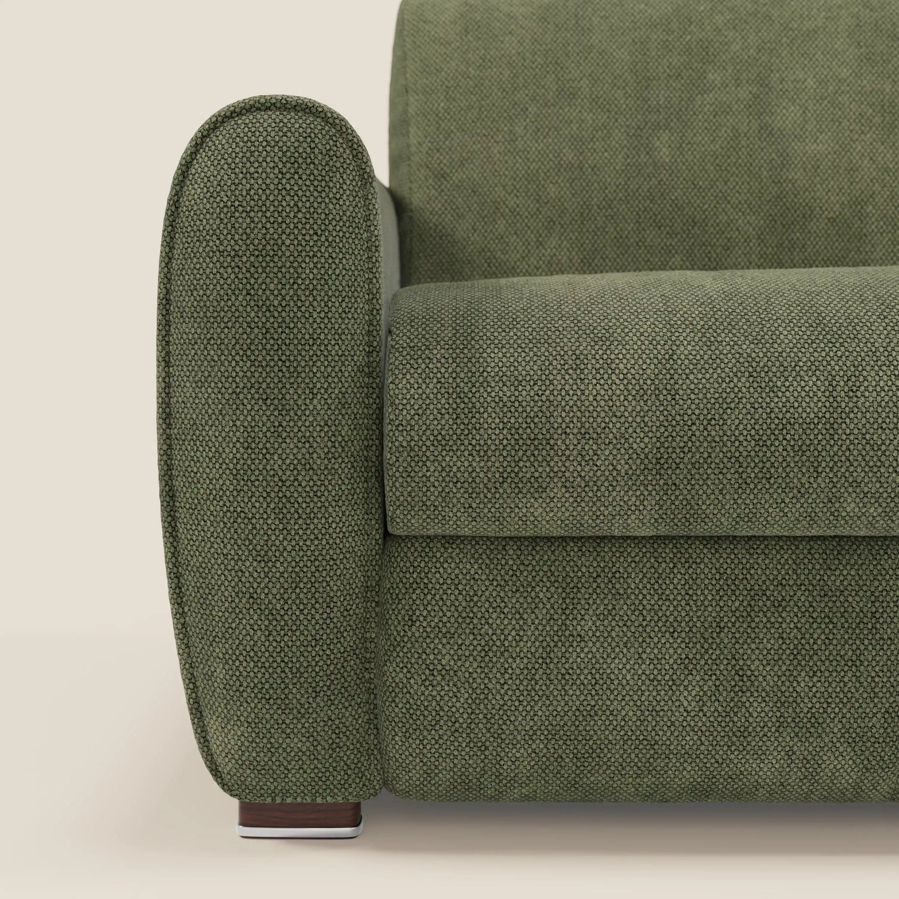 Kaleo Divano letto moderno con materasso H17 cm - in raffinato tessuto impermeabile T26 verde muschio