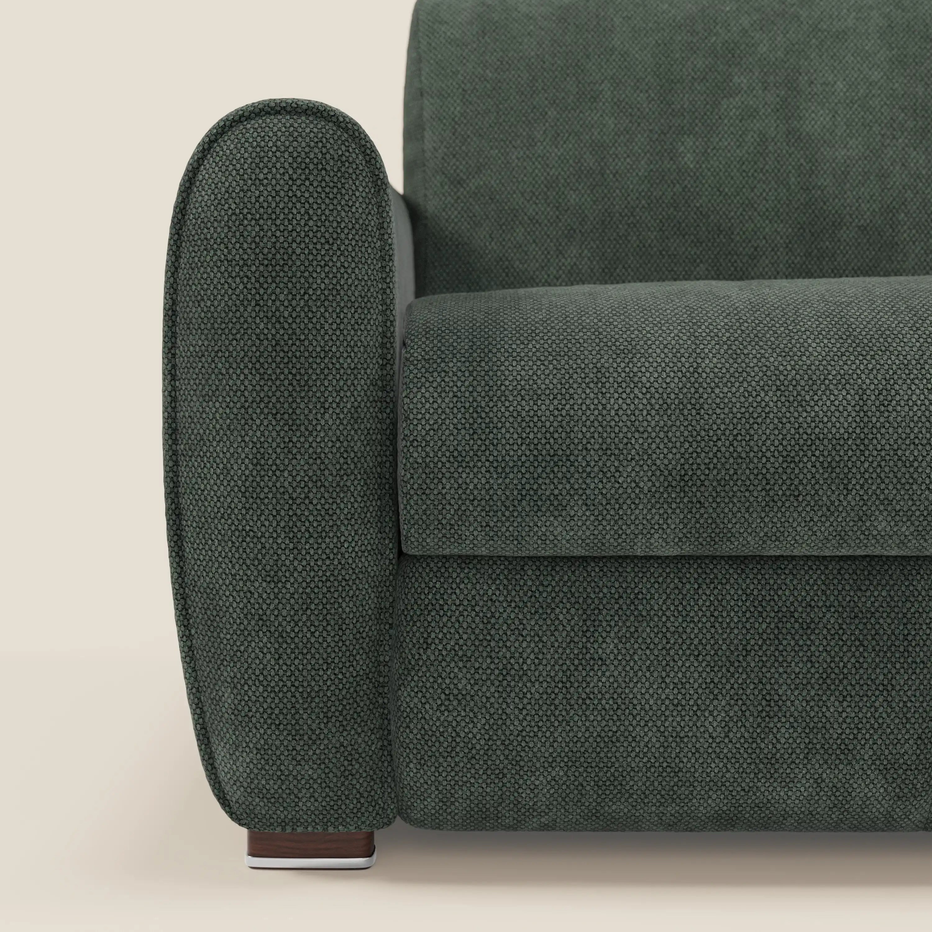 Kaleo Divano letto moderno con materasso H17 cm - in raffinato tessuto impermeabile T26 verde oliva