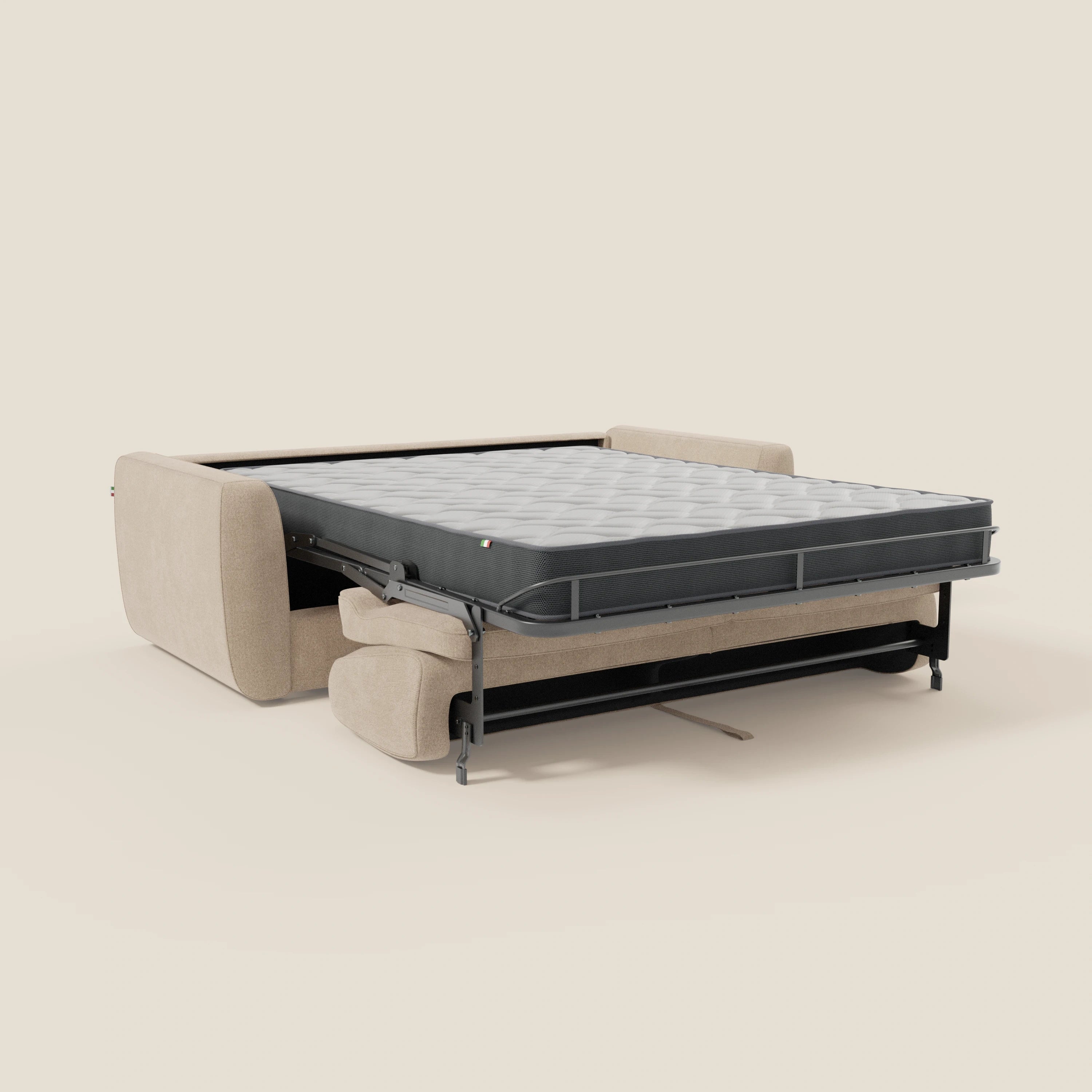 Leonida divano letto sfoderabile e materasso H18 cm - vano portaguanciali in tessuto Smacchiabile T23 beige