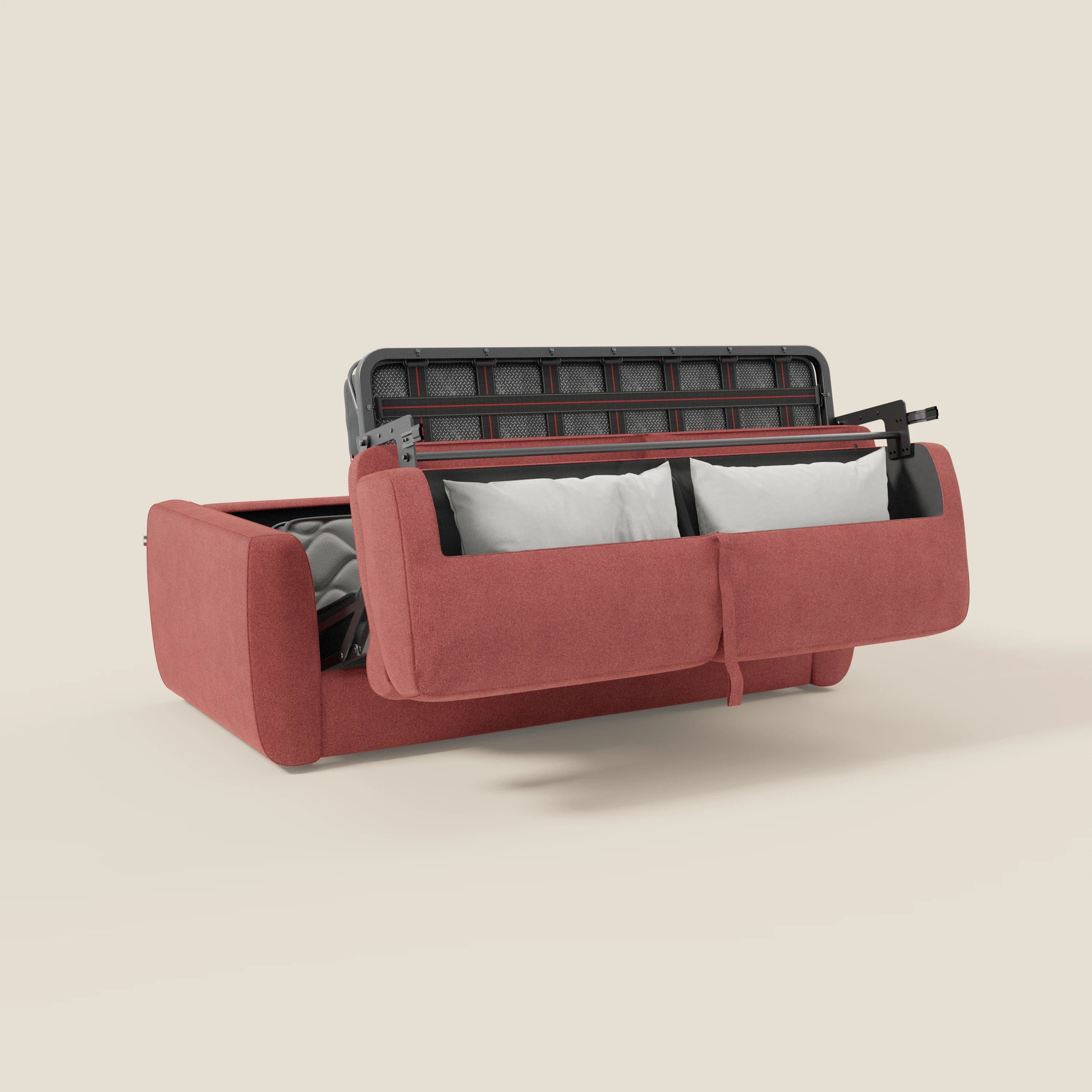Leonida divano letto sfoderabile e materasso H18 cm - vano portaguanciali in tessuto Smacchiabile T23 rosso ciliegia