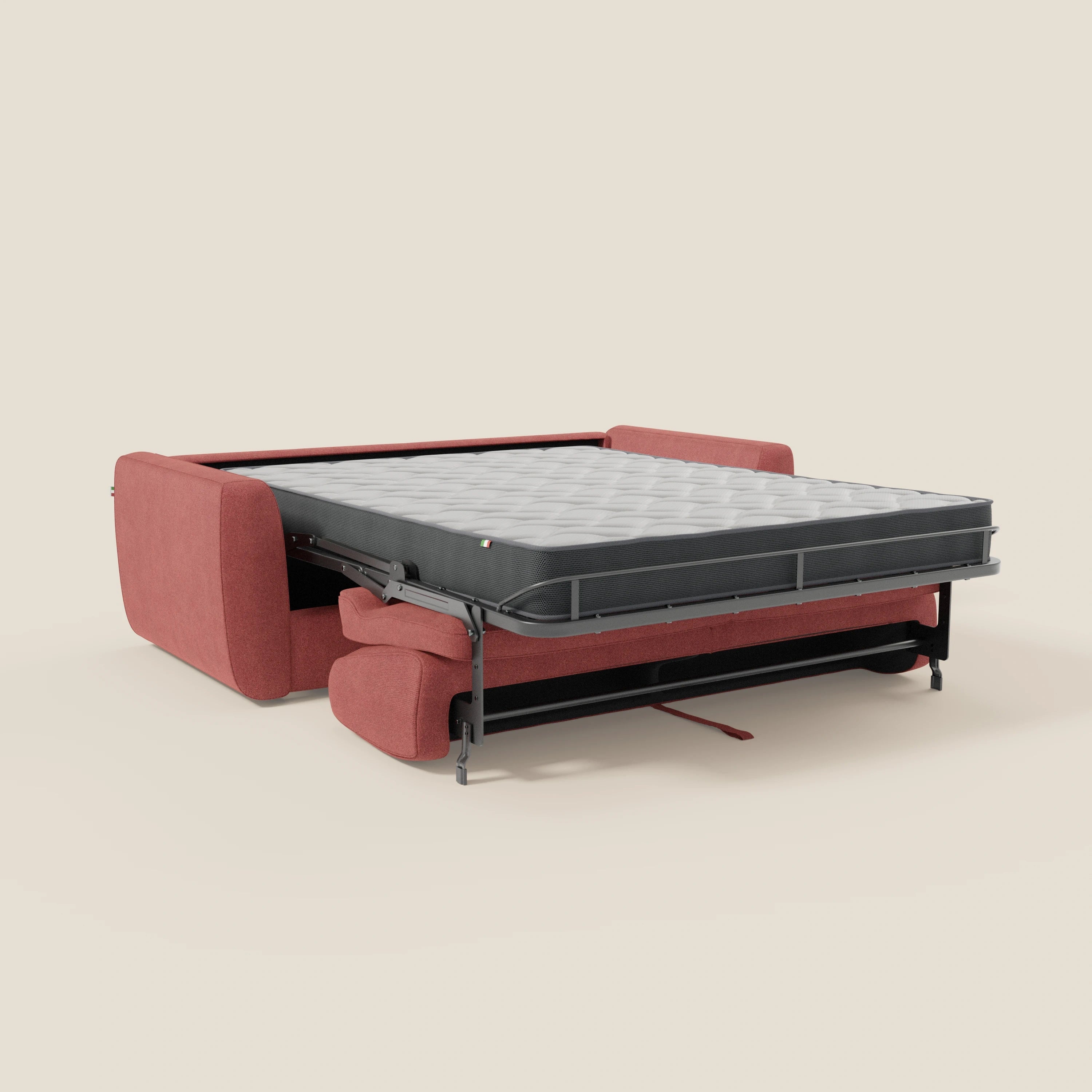 Leonida divano letto sfoderabile e materasso H18 cm - vano portaguanciali in tessuto Smacchiabile T23 rosso ciliegia