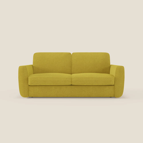 Il divano letto sfoderabile Leonida di Divani.Store è caratterizzato da cuscini in tessuto morbido, braccioli arrotondati e un tessuto dalla suola gialla T23. Include un materasso H18 cm ad alta densità e un pratico vano portaguanciali per garantire comodità e praticità.